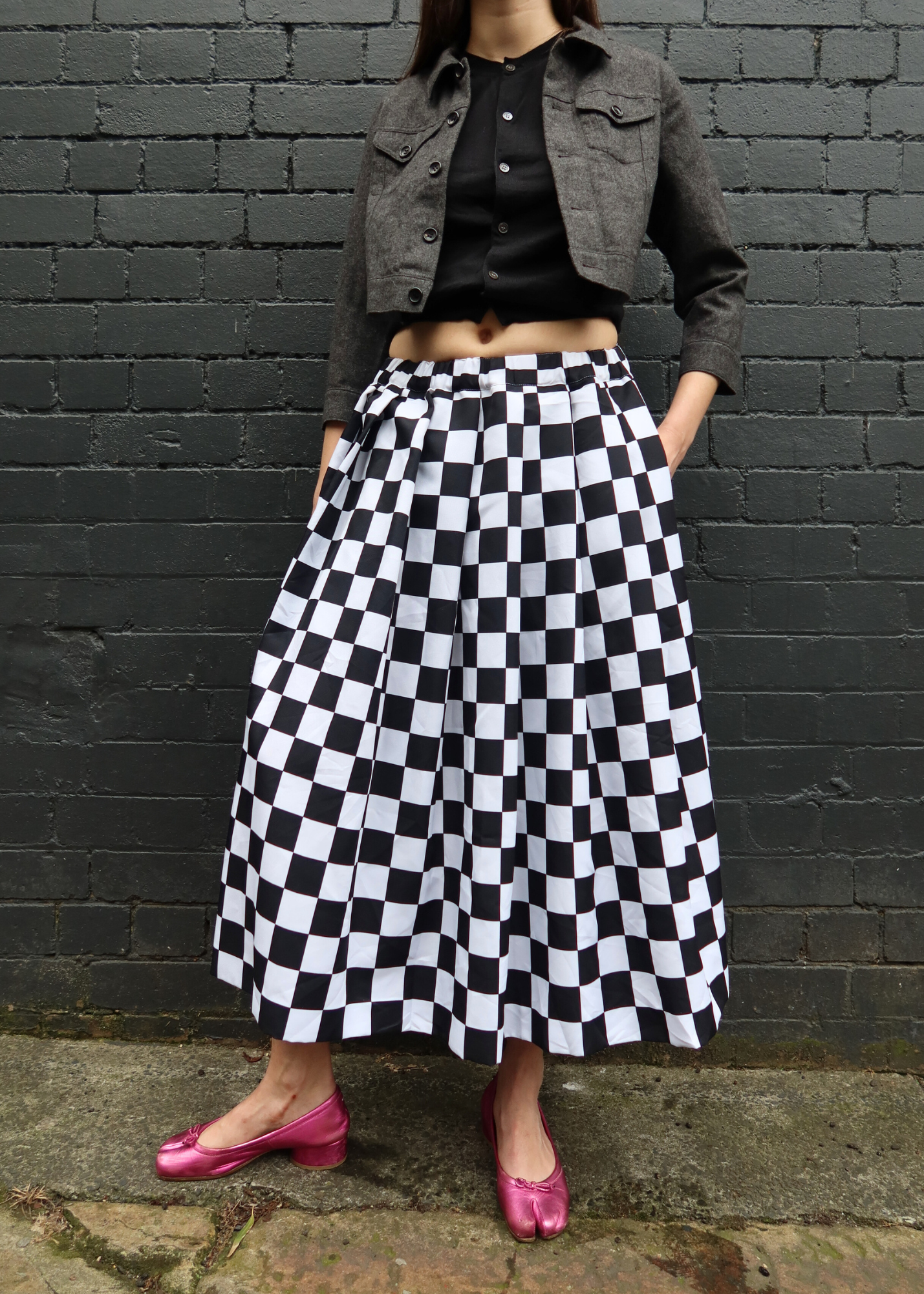 COMME DES GARCONS BLACK Checkerboard A-Line Maxi Skirt