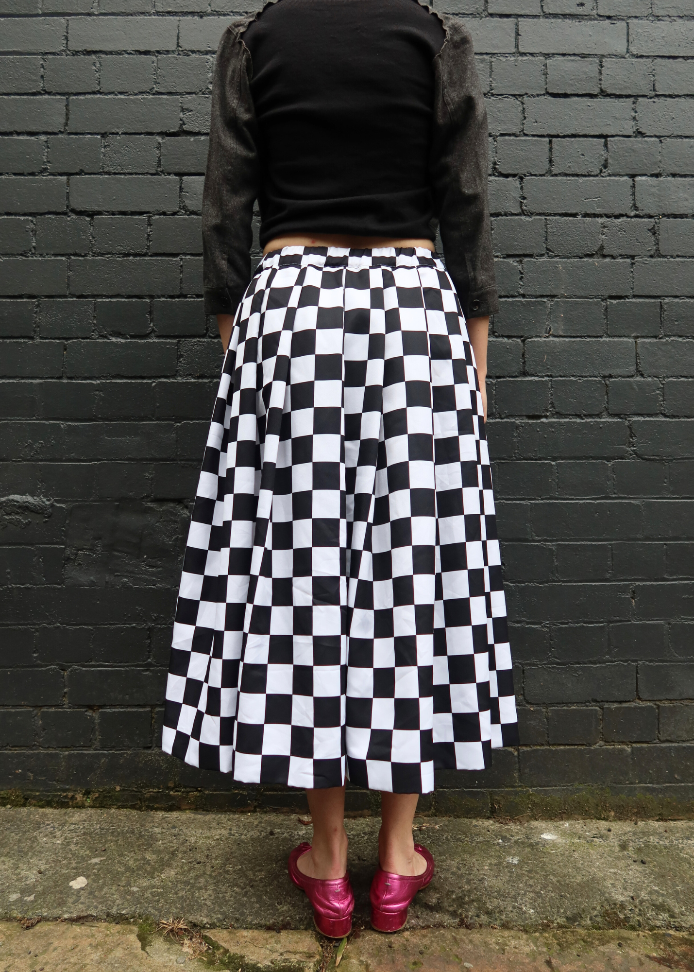 COMME DES GARCONS BLACK Checkerboard A-Line Maxi Skirt