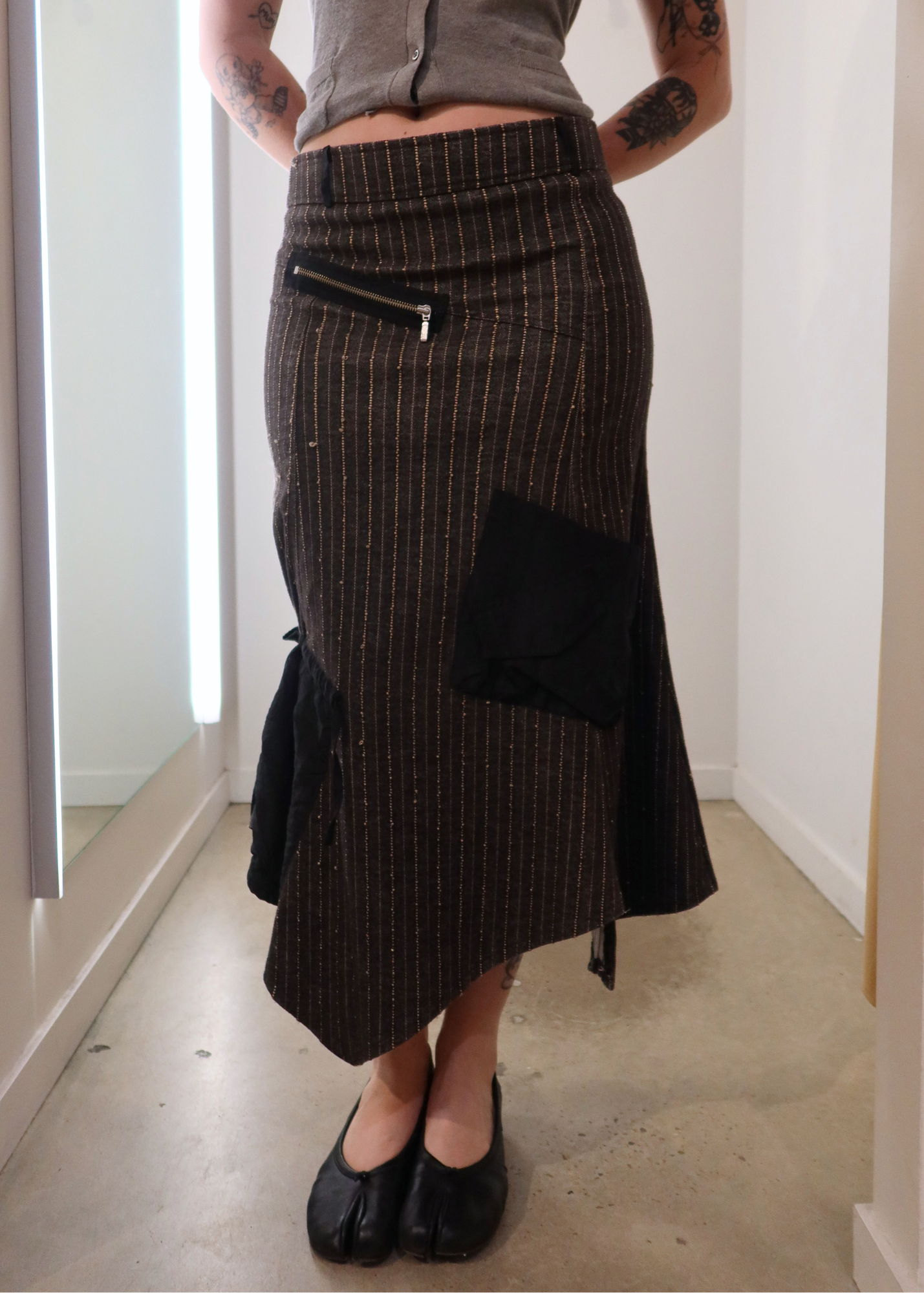 REBA (AS IS) Knit Stripe Multi Pocket Midi Skirt