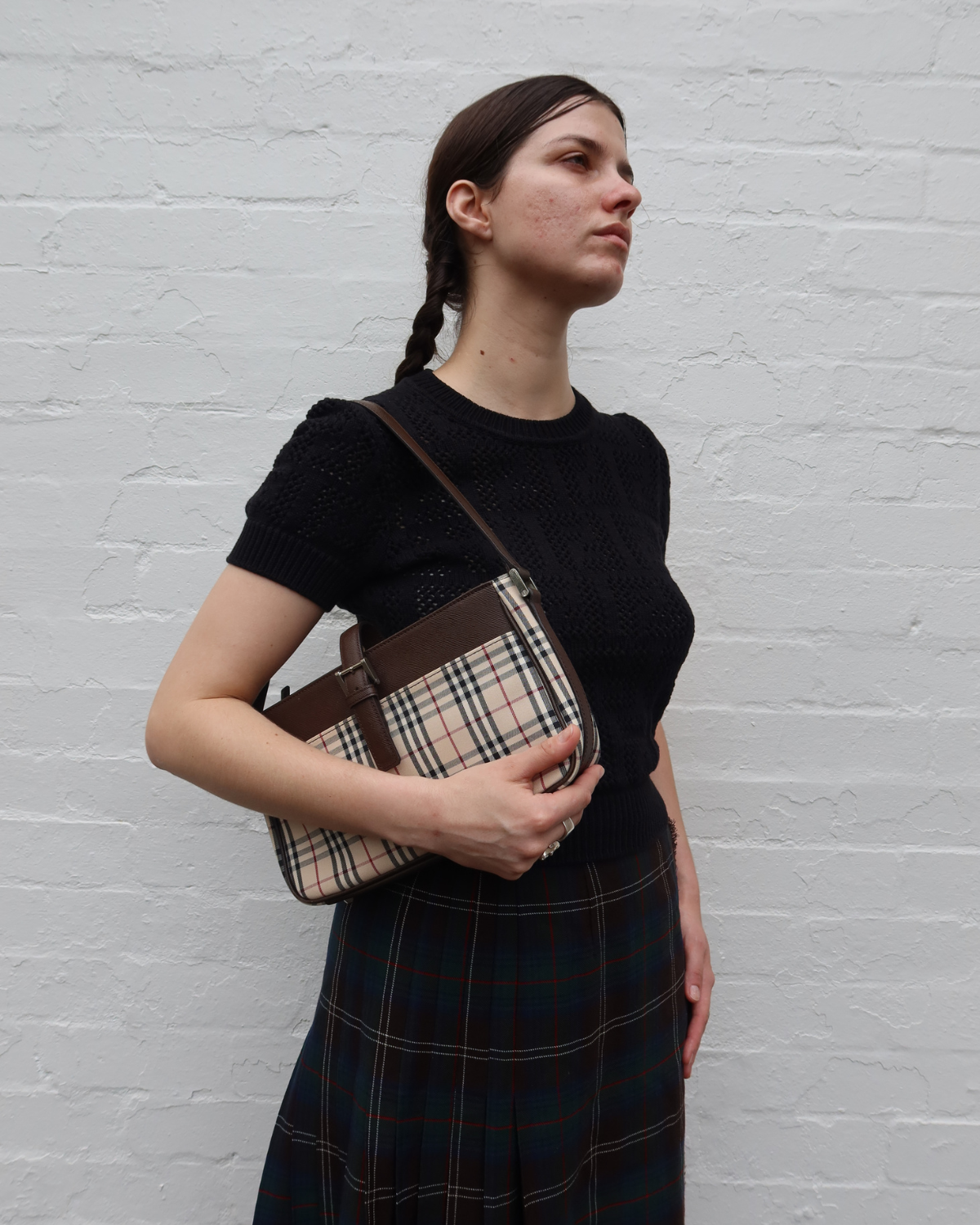 BURBERRY Vintage Nova Check Leather/Canvas Shoulder Bag