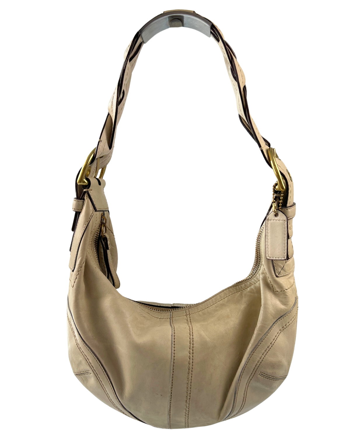 COACH Cream Leather Braided Strap Hobo Bag