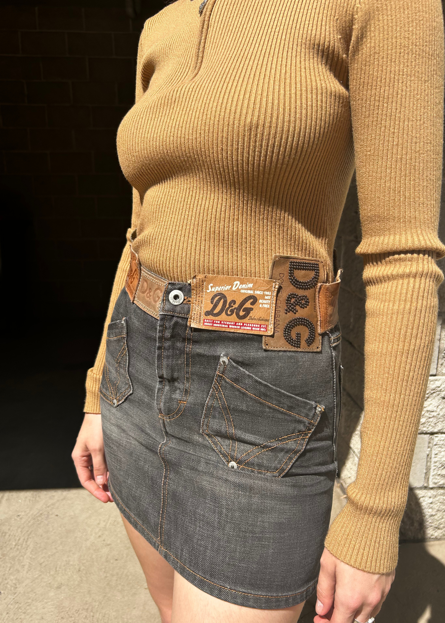 D&G Denim Leather Patch Mini Skirt