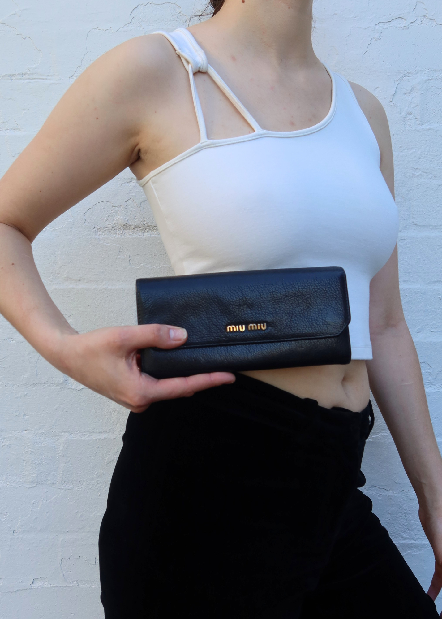 MIU MIU (AS IS) Black Leather Long Wallet