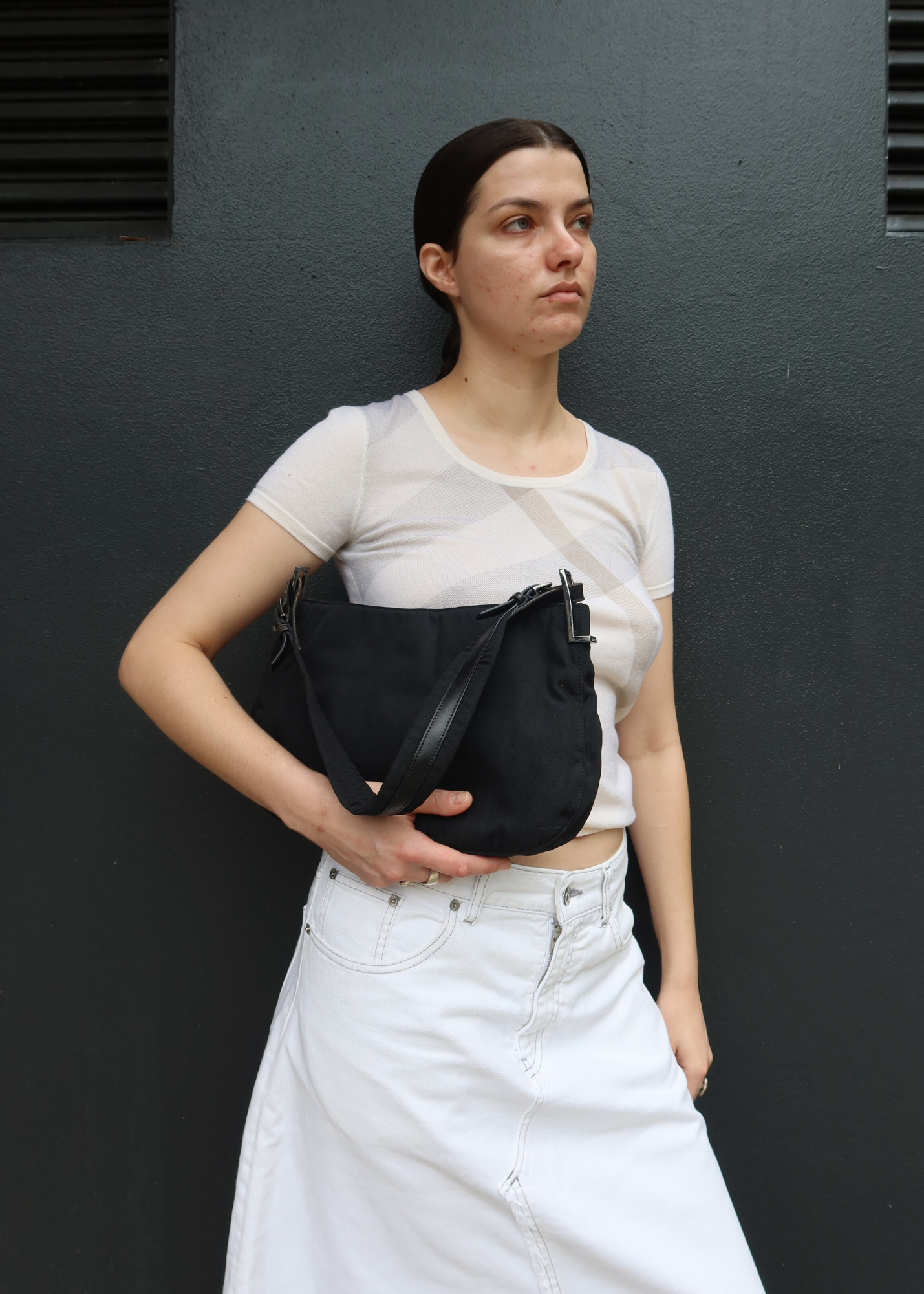 GUCCI VINTAGE (AS IS) 90s Nylon Bag W/ Chrome Hardware