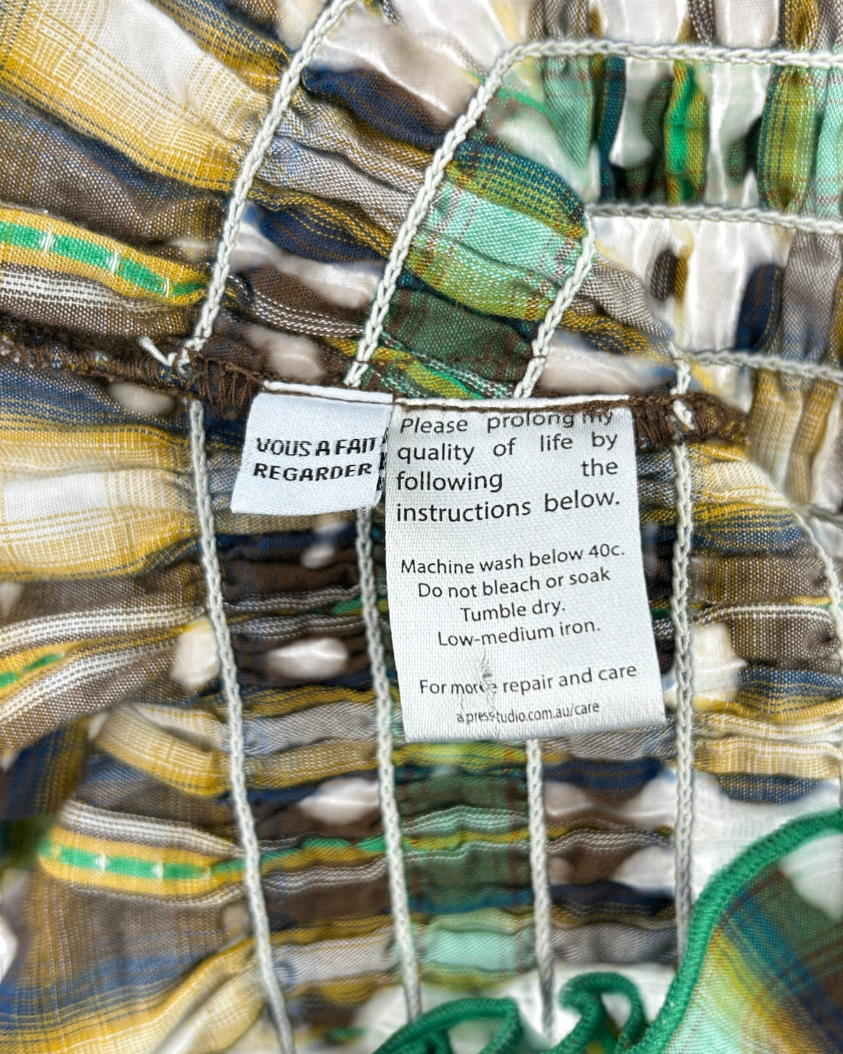 APRES STUDIO (AS IS) 'Olive' Gingham Shirred Mini Dress