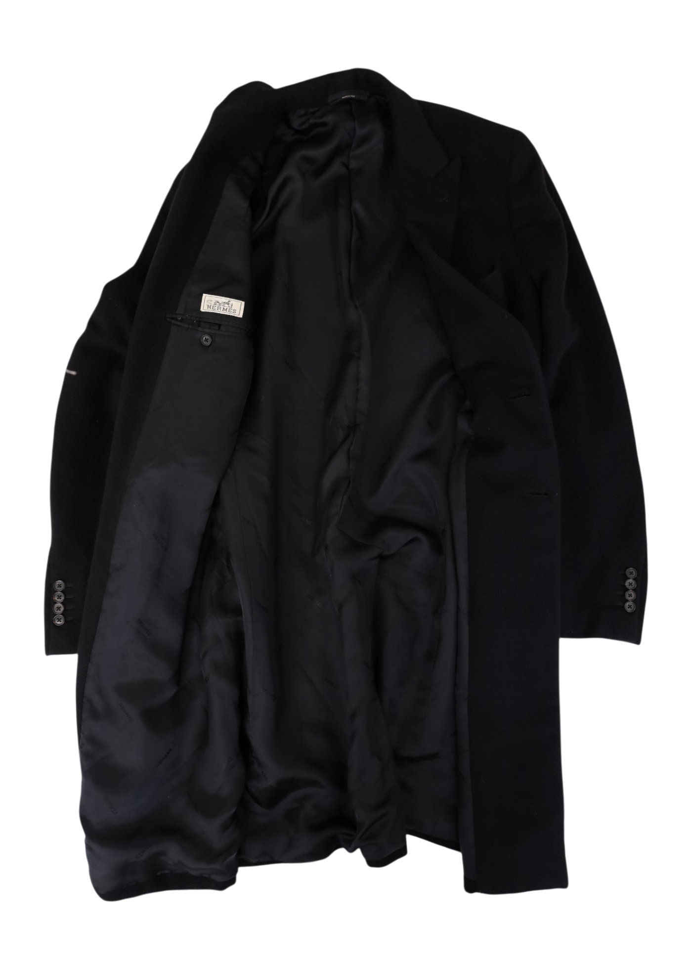 HERMES Vintage Black Cashmere Classic Mid Coat