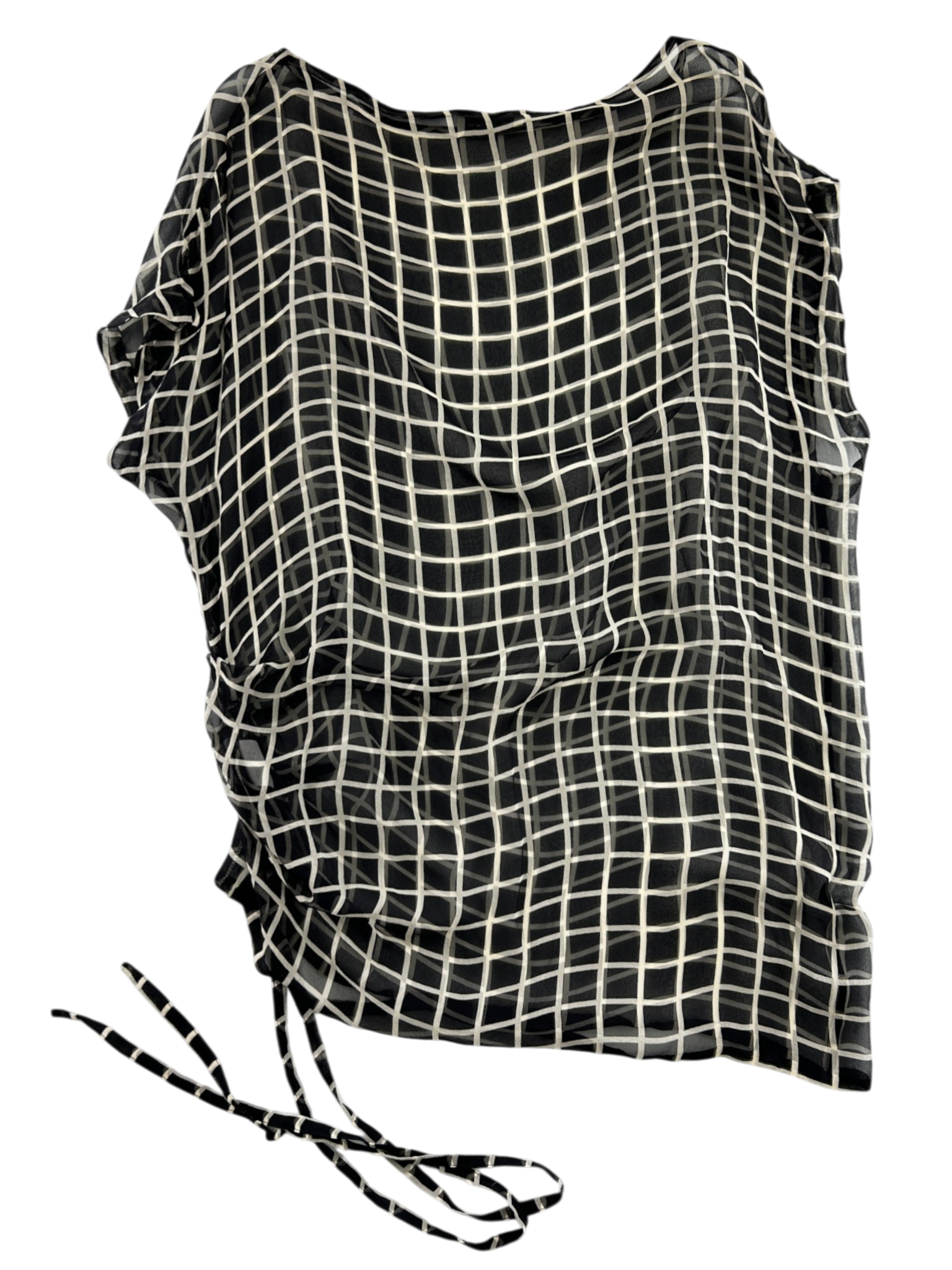 DRIES VAN NOTEN (AS IS) Check Silk Sheer Gathered Top