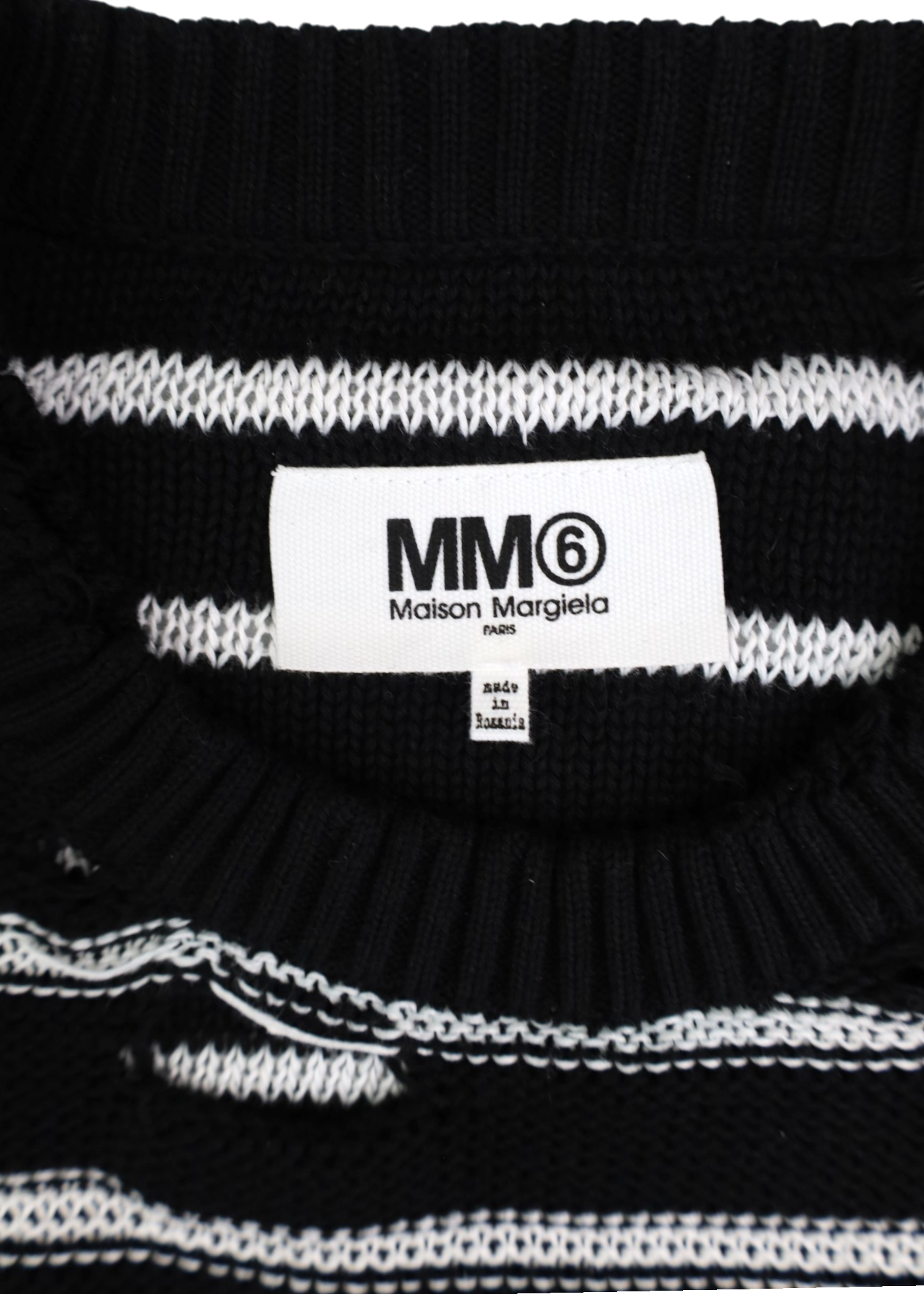 MM6 Maison Martin Margiela S/S22 Black/White Stripe Distressed Cotton/Linen Jumper