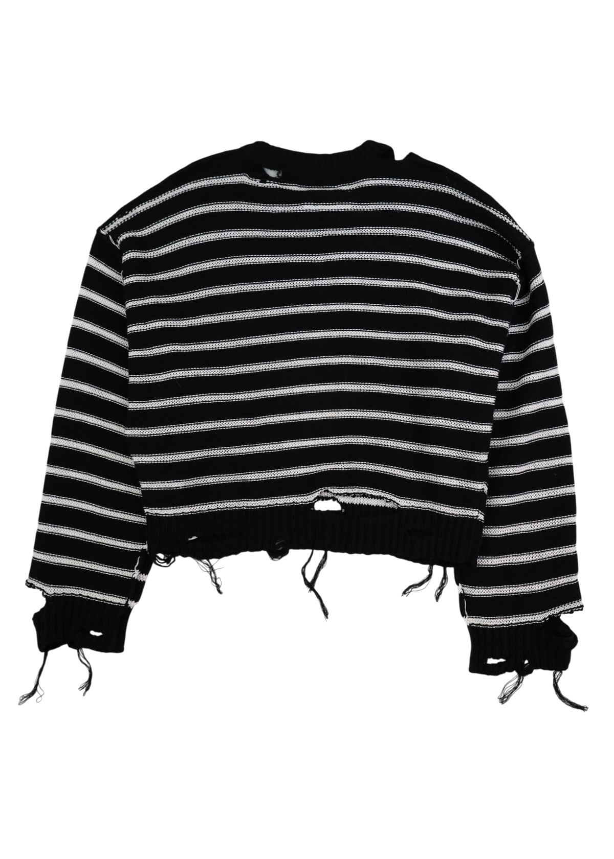MM6 Maison Martin Margiela S/S22 Black/White Stripe Distressed Cotton/Linen Jumper