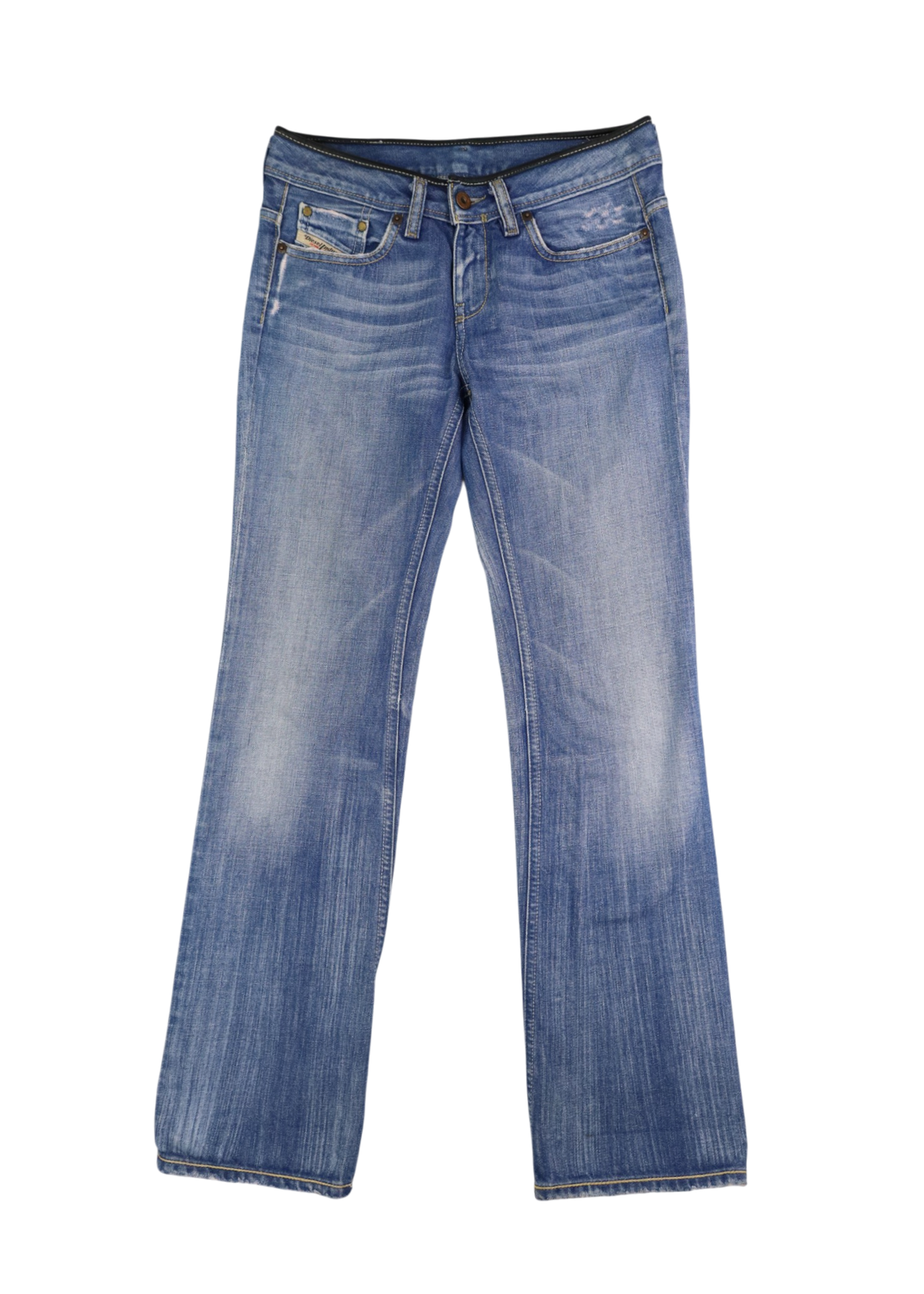 DIESEL VINTAGE Lightwash 'Bebel' Straight Leather Waist Piping Jean