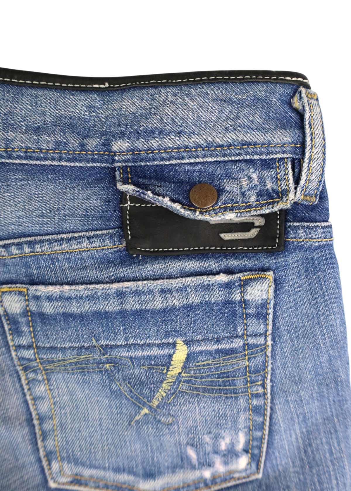DIESEL VINTAGE Lightwash 'Bebel' Straight Leather Waist Piping Jean
