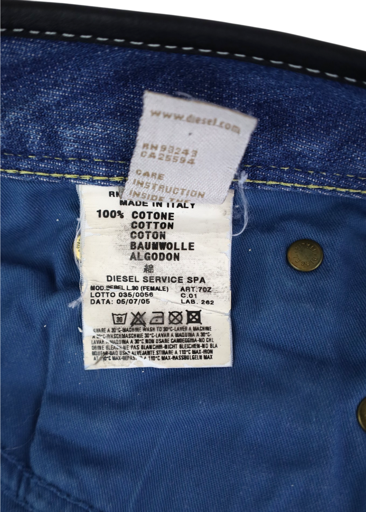 DIESEL VINTAGE Lightwash 'Bebel' Straight Leather Waist Piping Jean