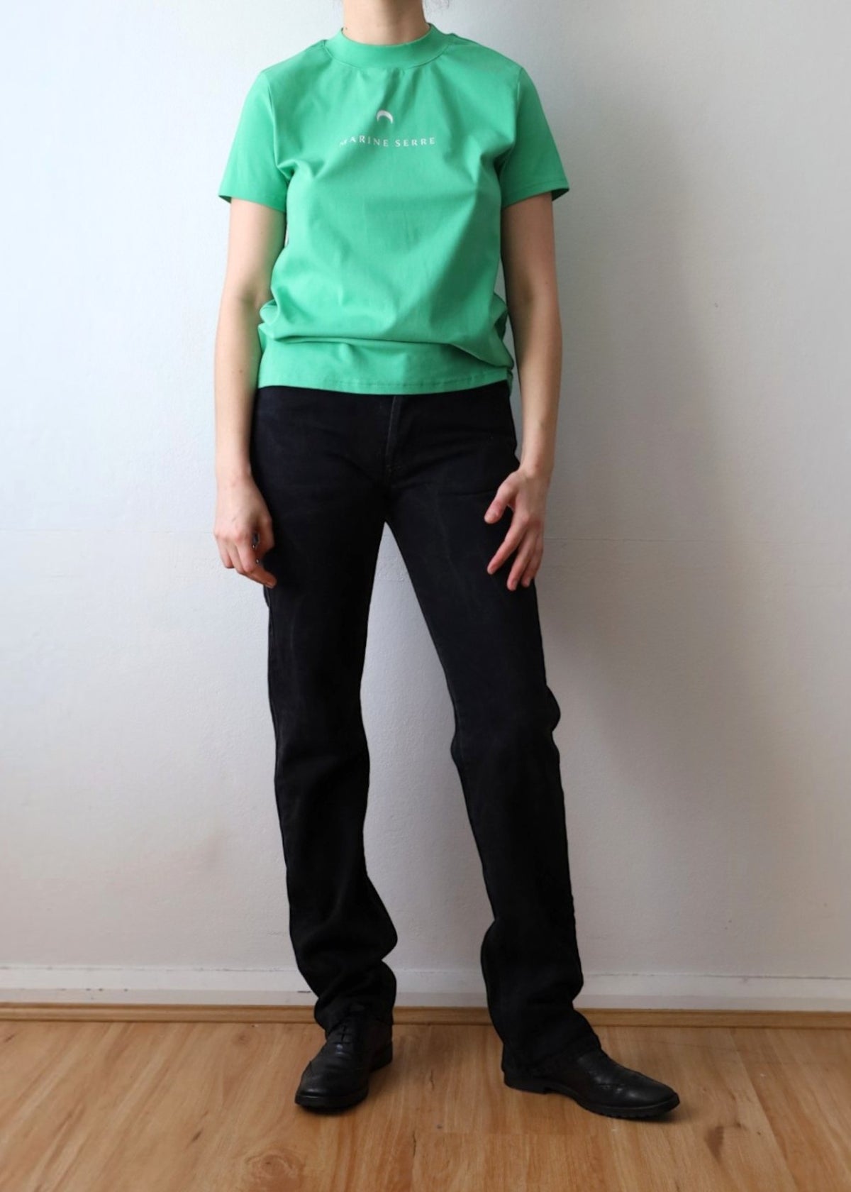MARINE SERRE Green/White Ribbed Cotton Logo Tee