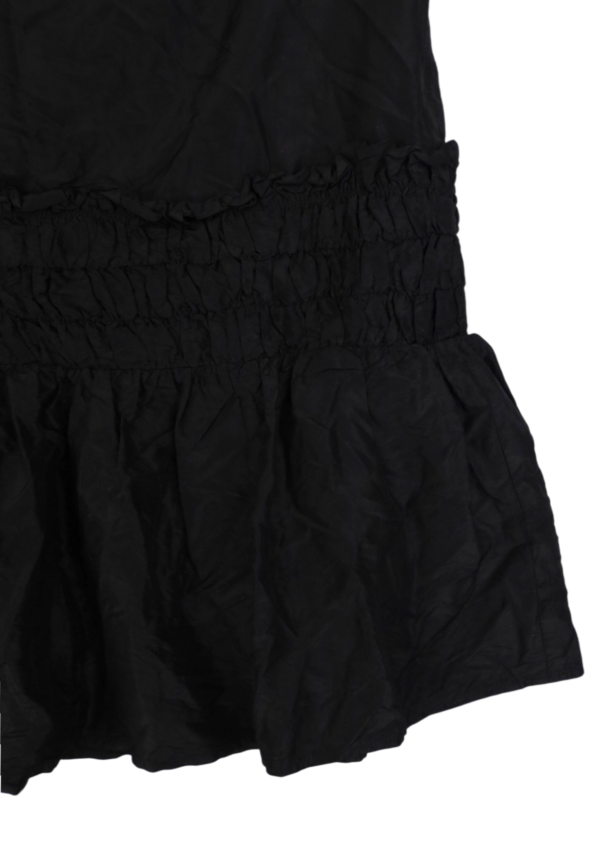 BLUMARINE Black Silk Taffeta Gathered Ruffle Midi Skirt