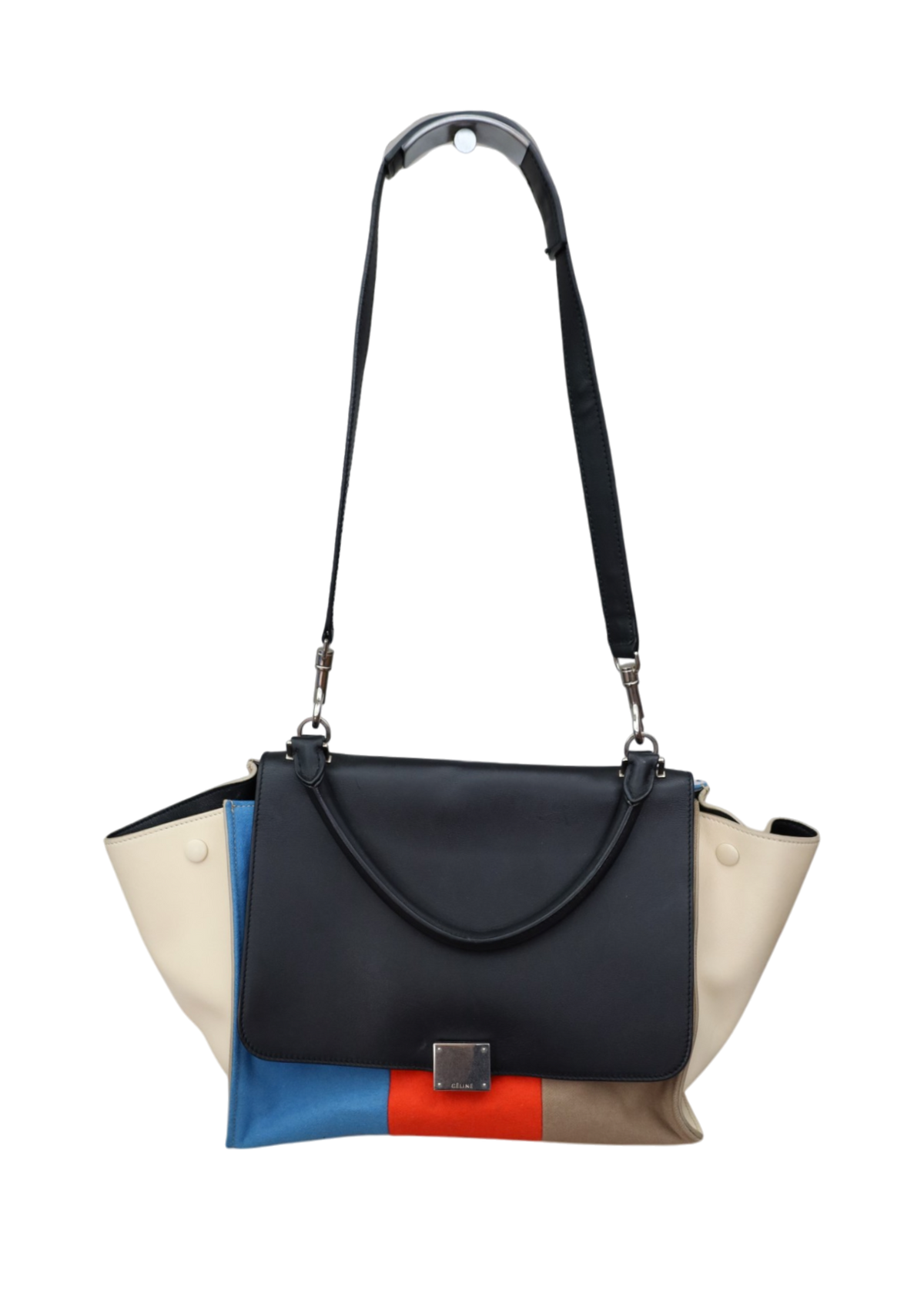 CELINE (AS IS) 'Trapeze' Black/Cream/Orange/Blue Tri Stripe Bag