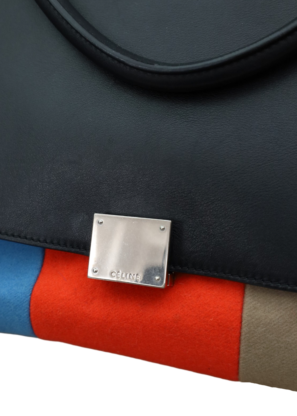 CELINE (AS IS) 'Trapeze' Black/Cream/Orange/Blue Tri Stripe Bag