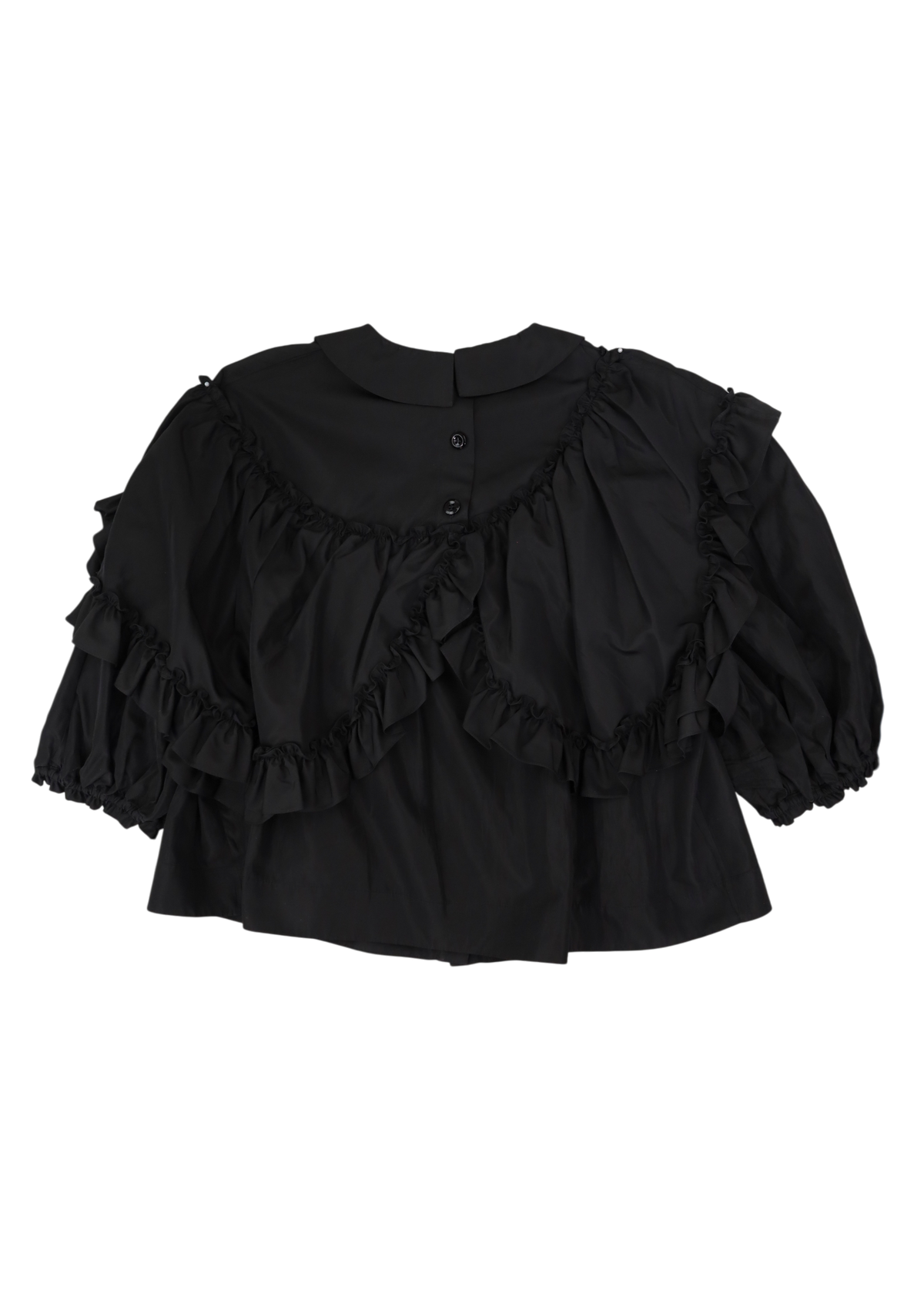 SIMONE ROCHA Black Asymmetric Frill Puff Sleeve Crop Top