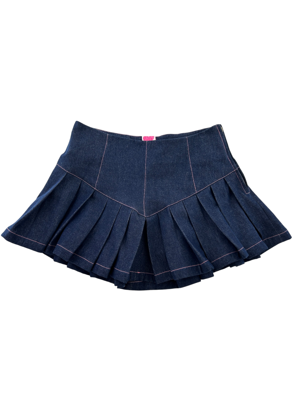 KATHARINA LOU (BNWT) Indigo Denim Contrast Stitch Pleated Mini Skirt