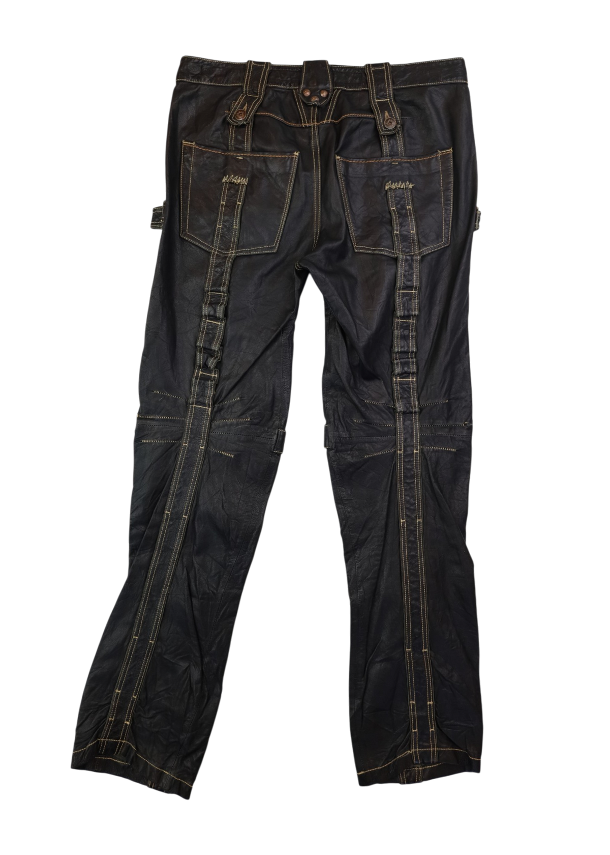 MARITHE FRANCOIS GIRBAUD (AS IS) Black Leather Buckle Straps Pants
