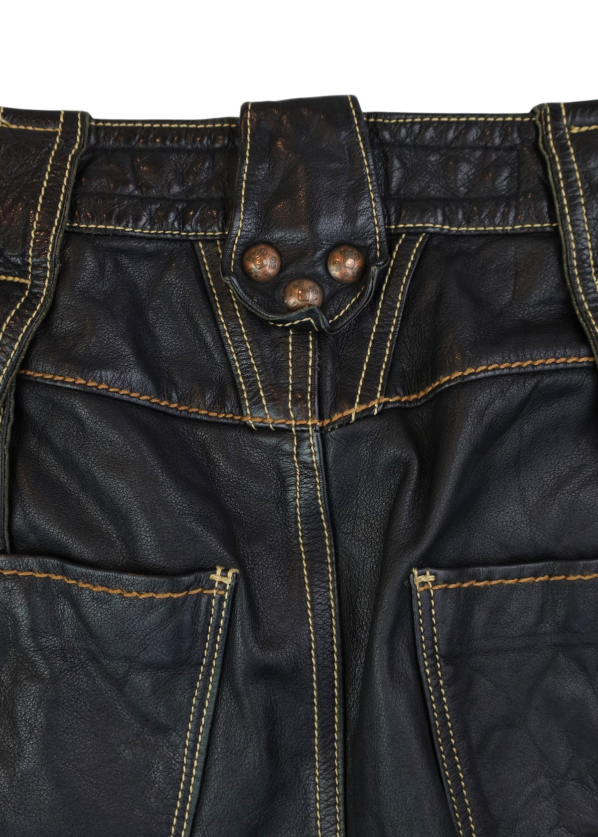 MARITHE FRANCOIS GIRBAUD (AS IS) Black Leather Buckle Straps Pants