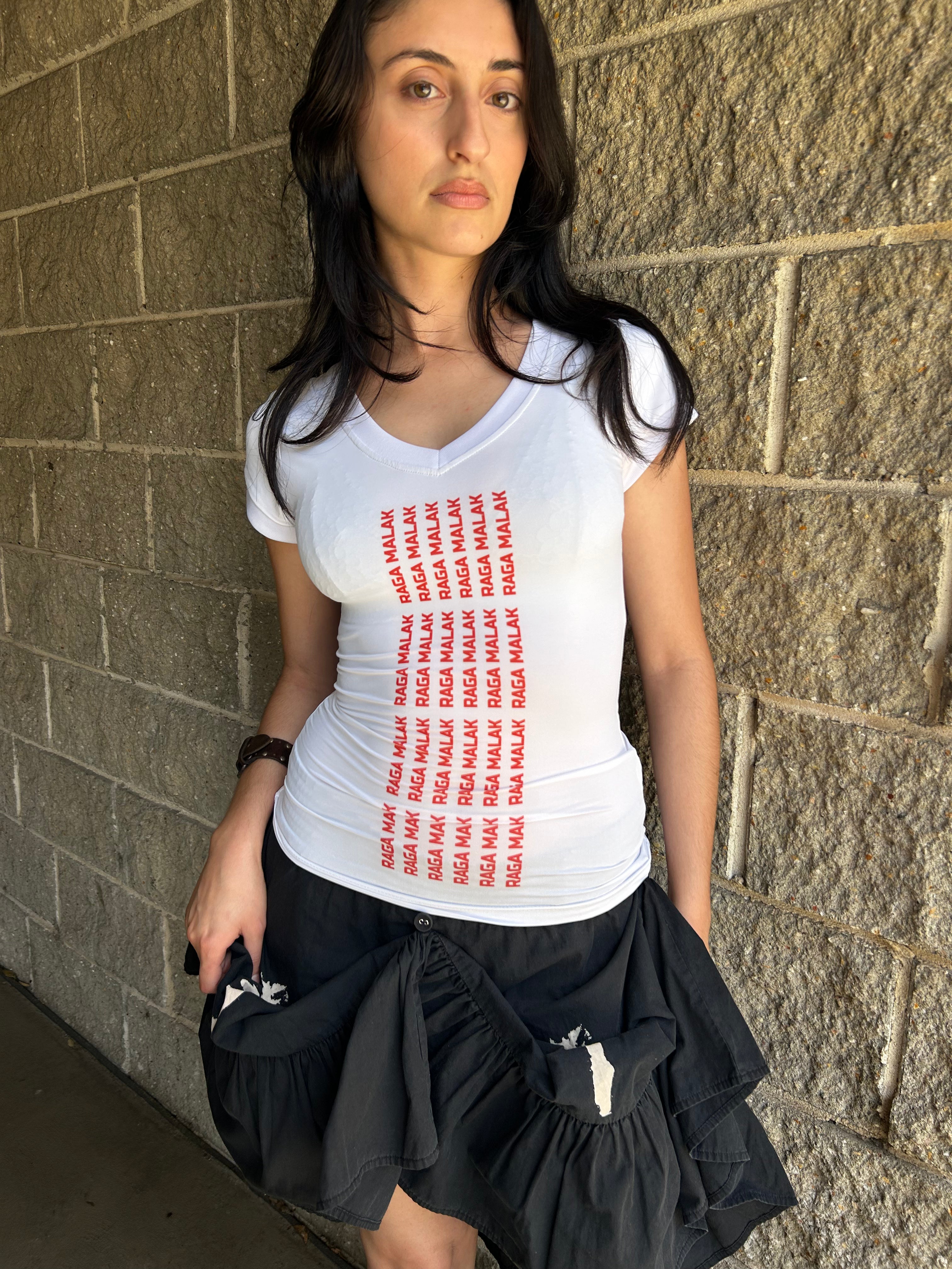 RAGA MALAK Logo 'Ego Death' V Neck Tee