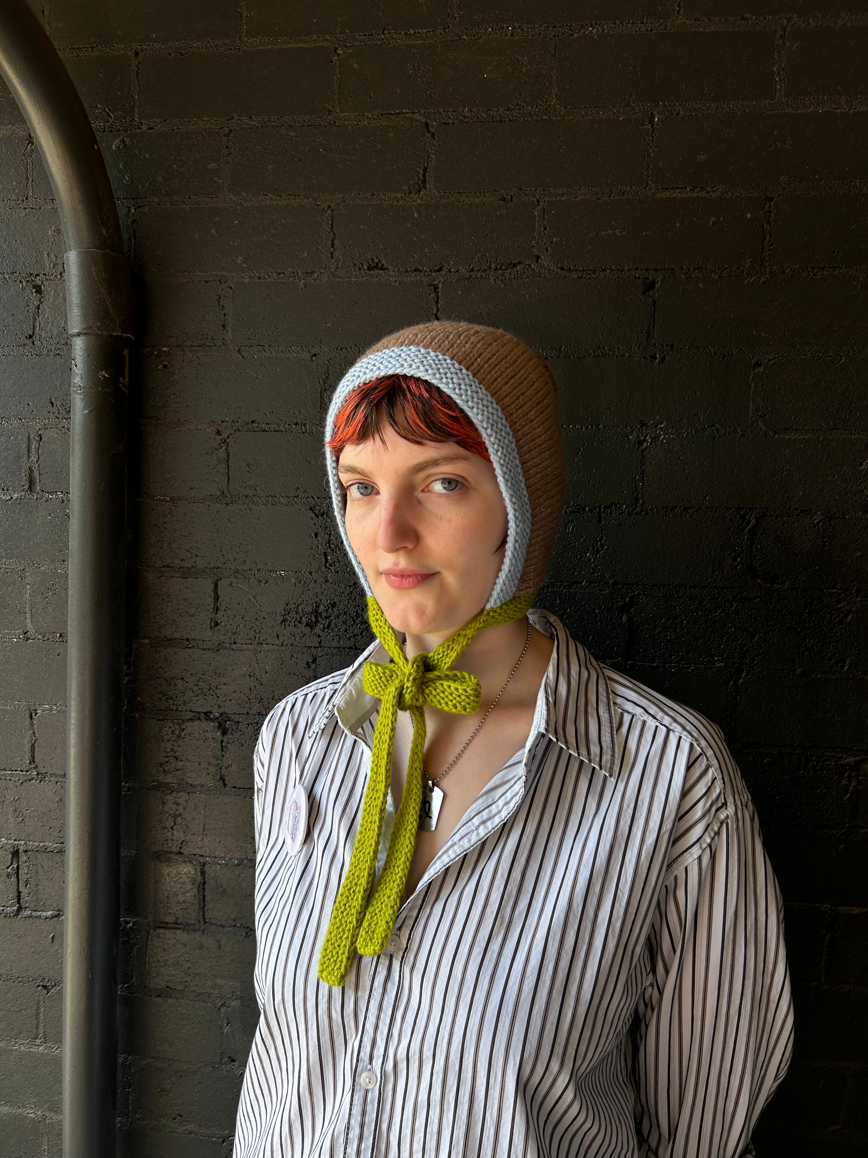 HANDMADE Knit Tie Up Bonnet