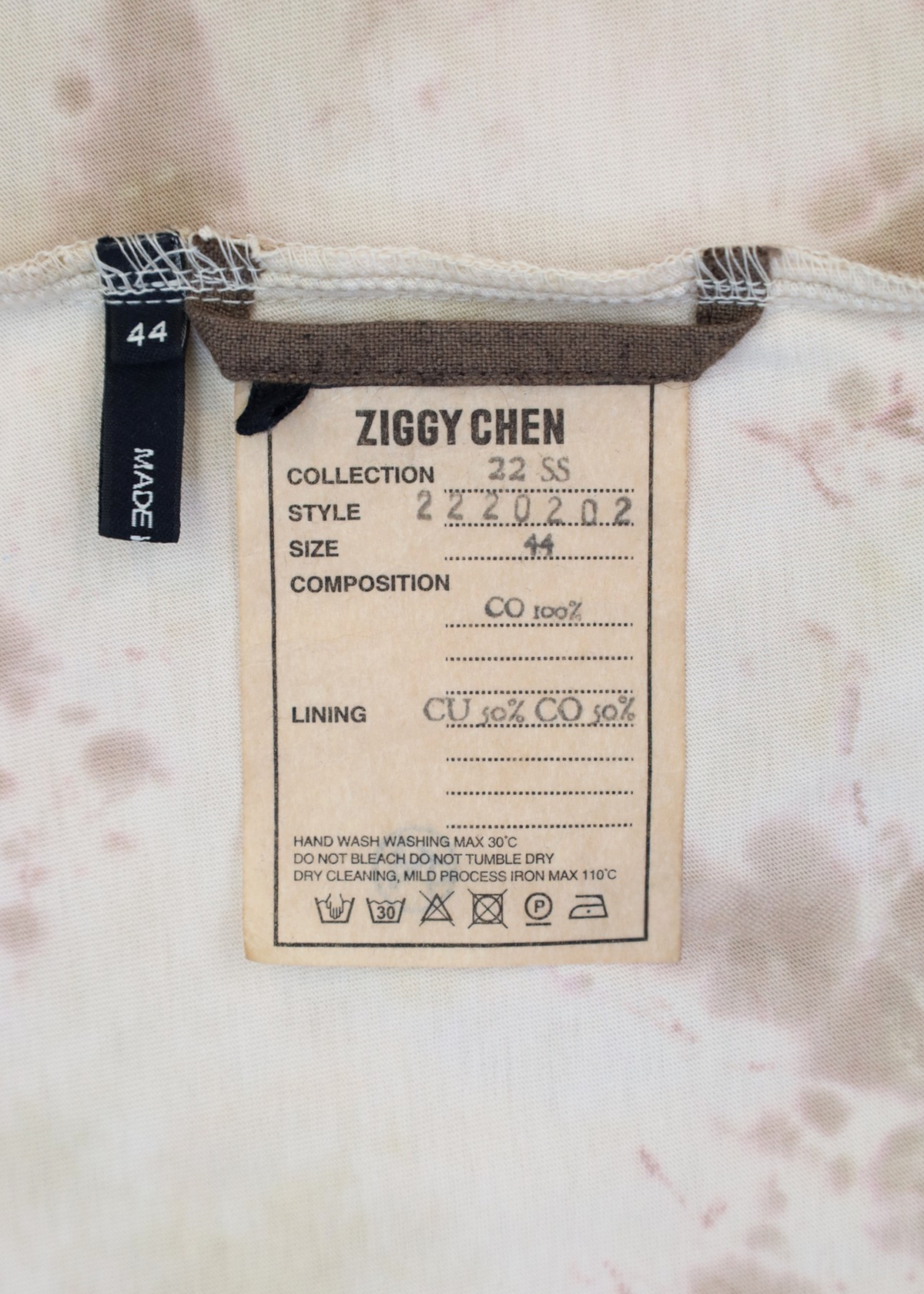 ZIGGY CHEN Interlude 2022 Beige Tie Dye Drop Shoulder Cotton Tee