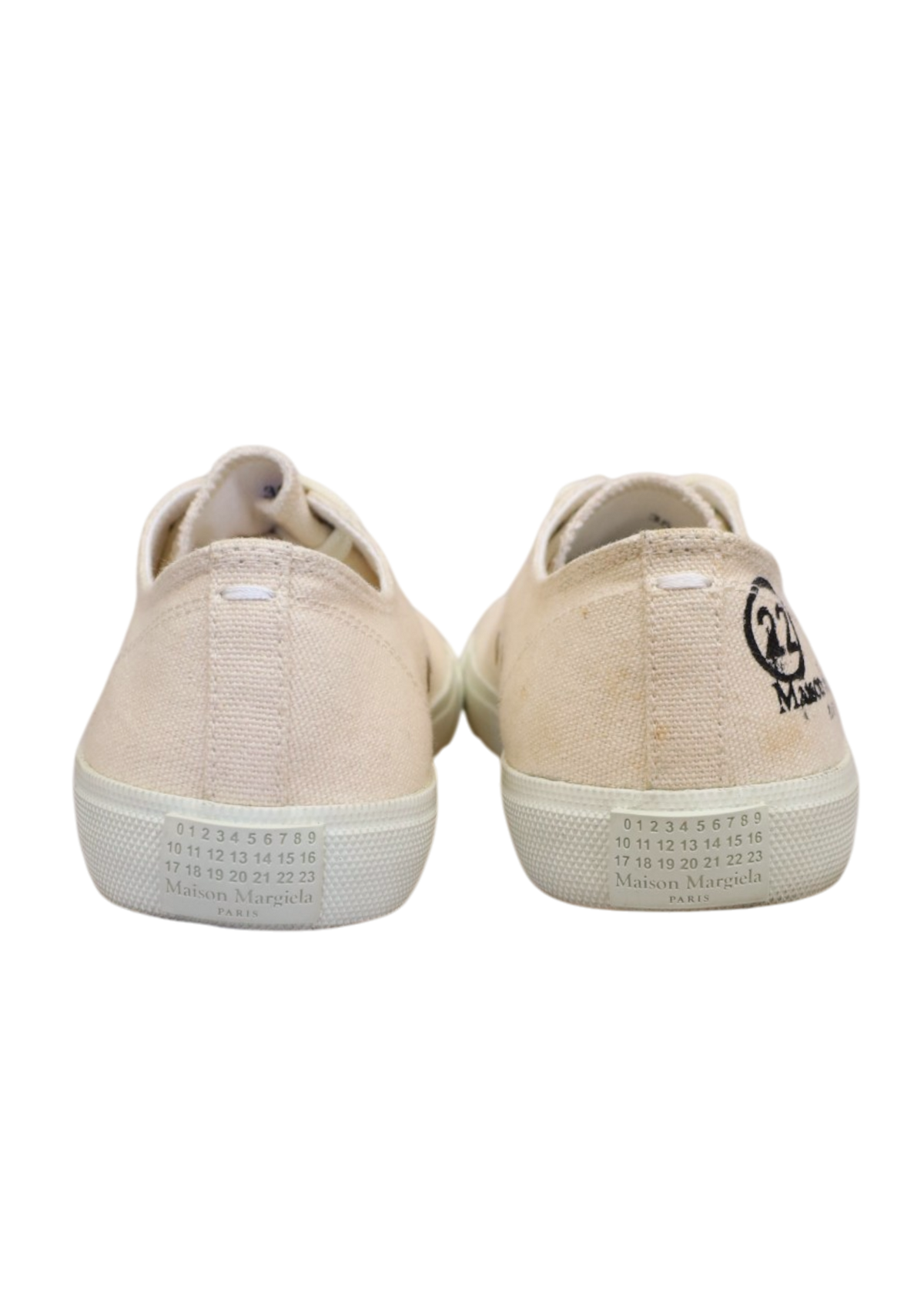 MAISON MARGIELA (AS IS) Sand Beige/White Canvas Tabi Sneakers w Box