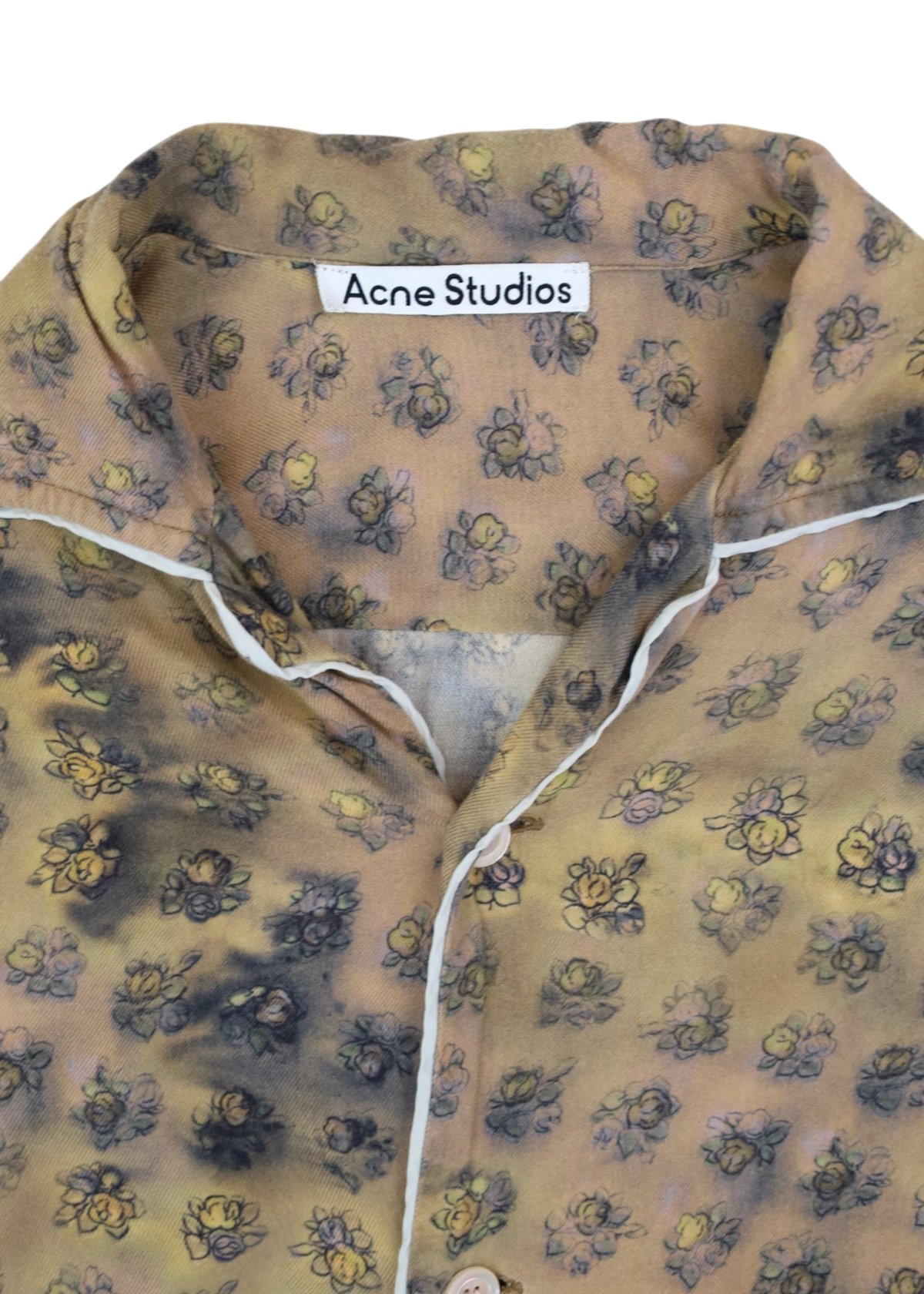 ACNE STUDIOS Beige Rose Print Contrast Trim Button Up