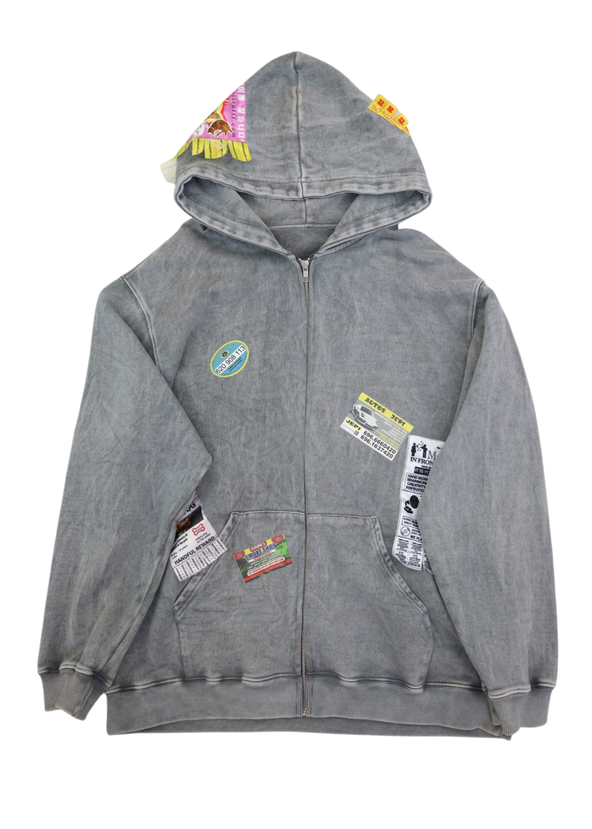 SSSTUFFF 'Ad's' Grey/Multicolour Cotton Patchwork Appliqué Hoodie