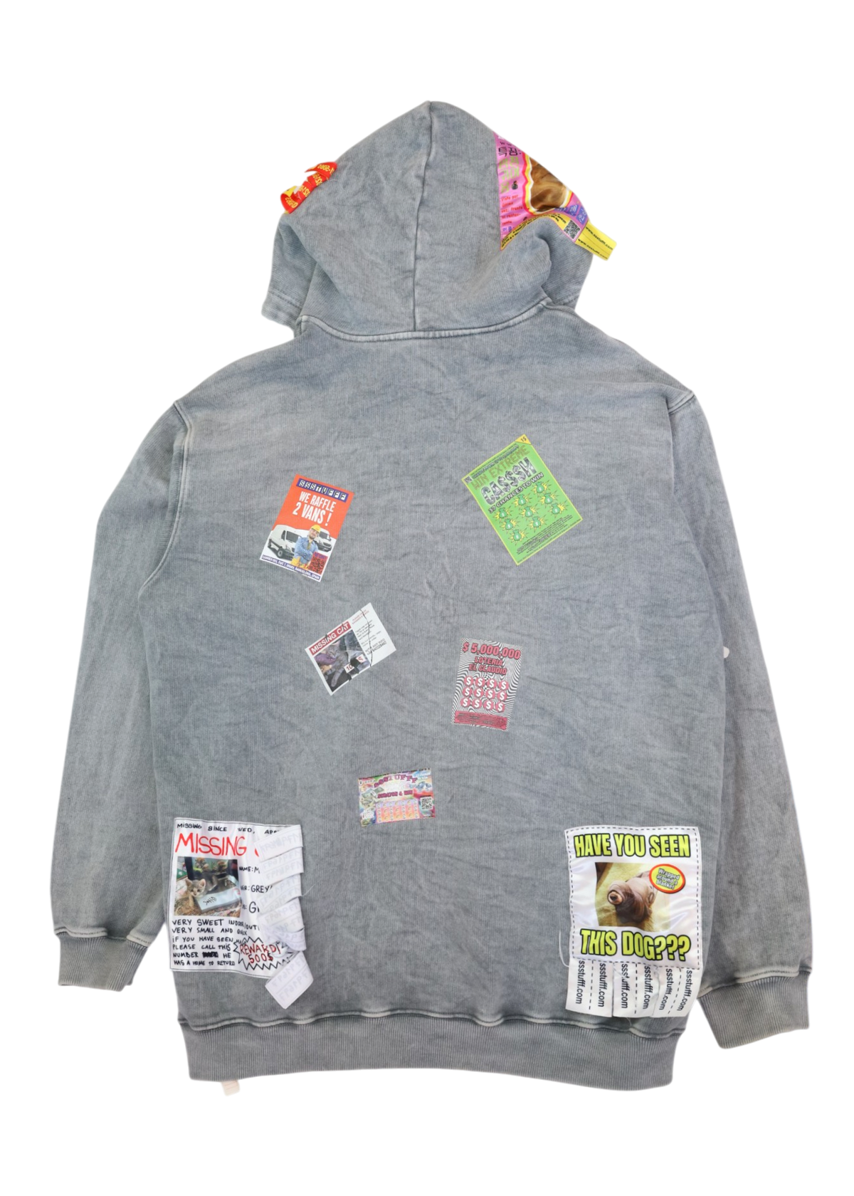 SSSTUFFF 'Ad's' Grey/Multicolour Cotton Patchwork Appliqué Hoodie