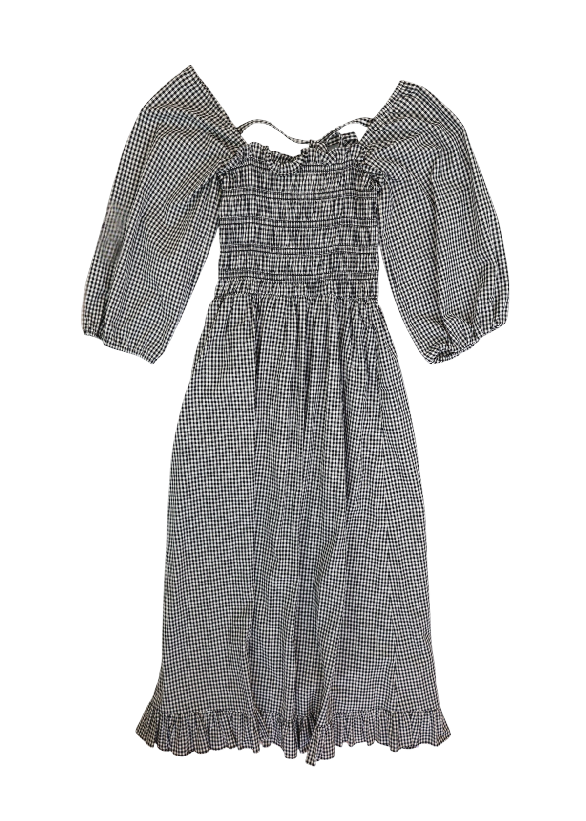 SANDY LIANG 'Beeper' Black/White Gingham Cotton Shirred Midi Dress