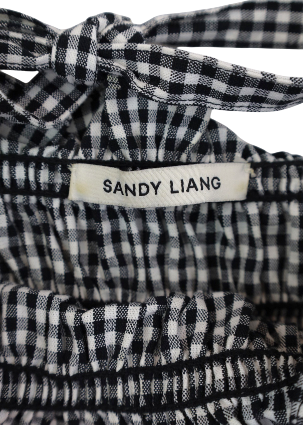 SANDY LIANG 'Beeper' Black/White Gingham Cotton Shirred Midi Dress
