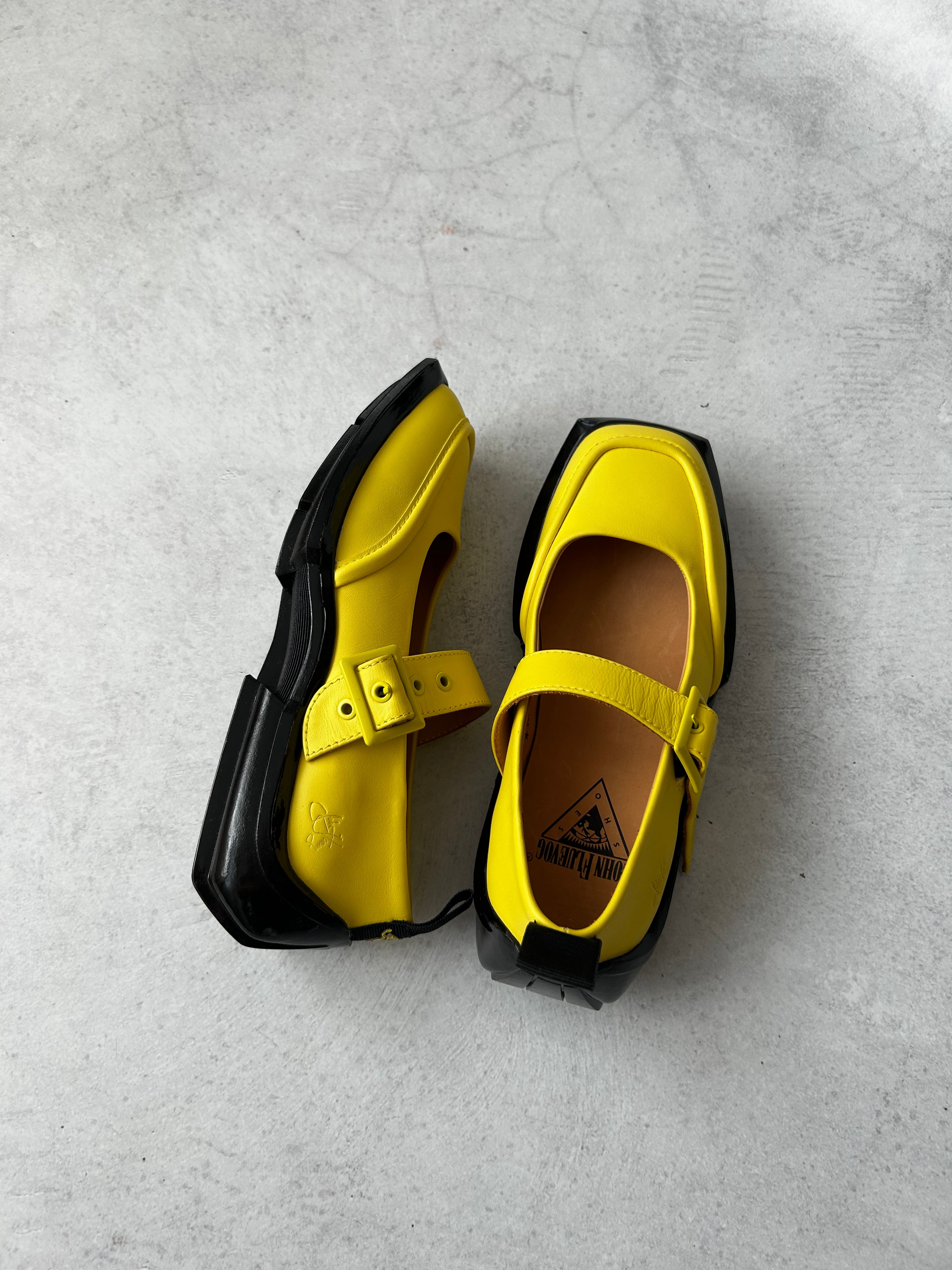 Neon yellow John Fluevog Mary Janes Buckle Strap