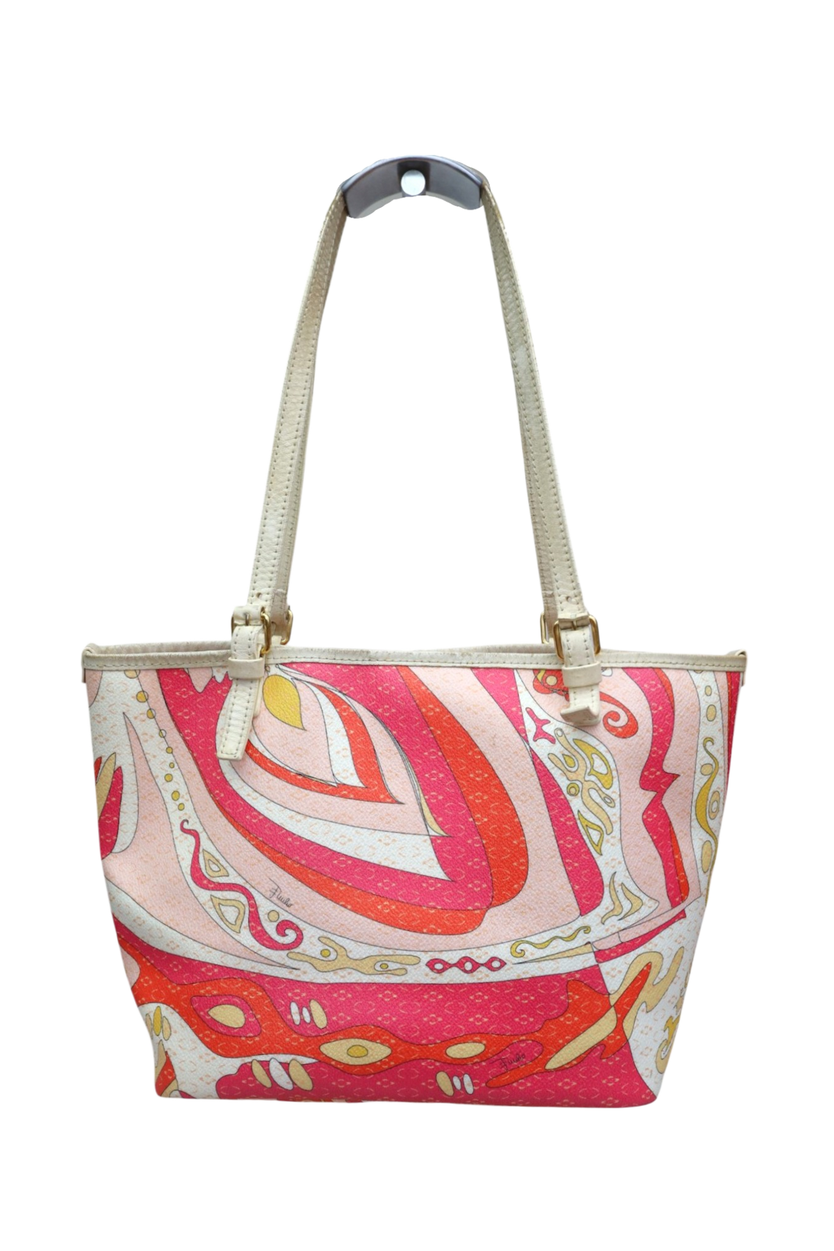 EMILIO PUCCI (AS IS) Pink/Red/Cream Printed Canvas Leather Tote