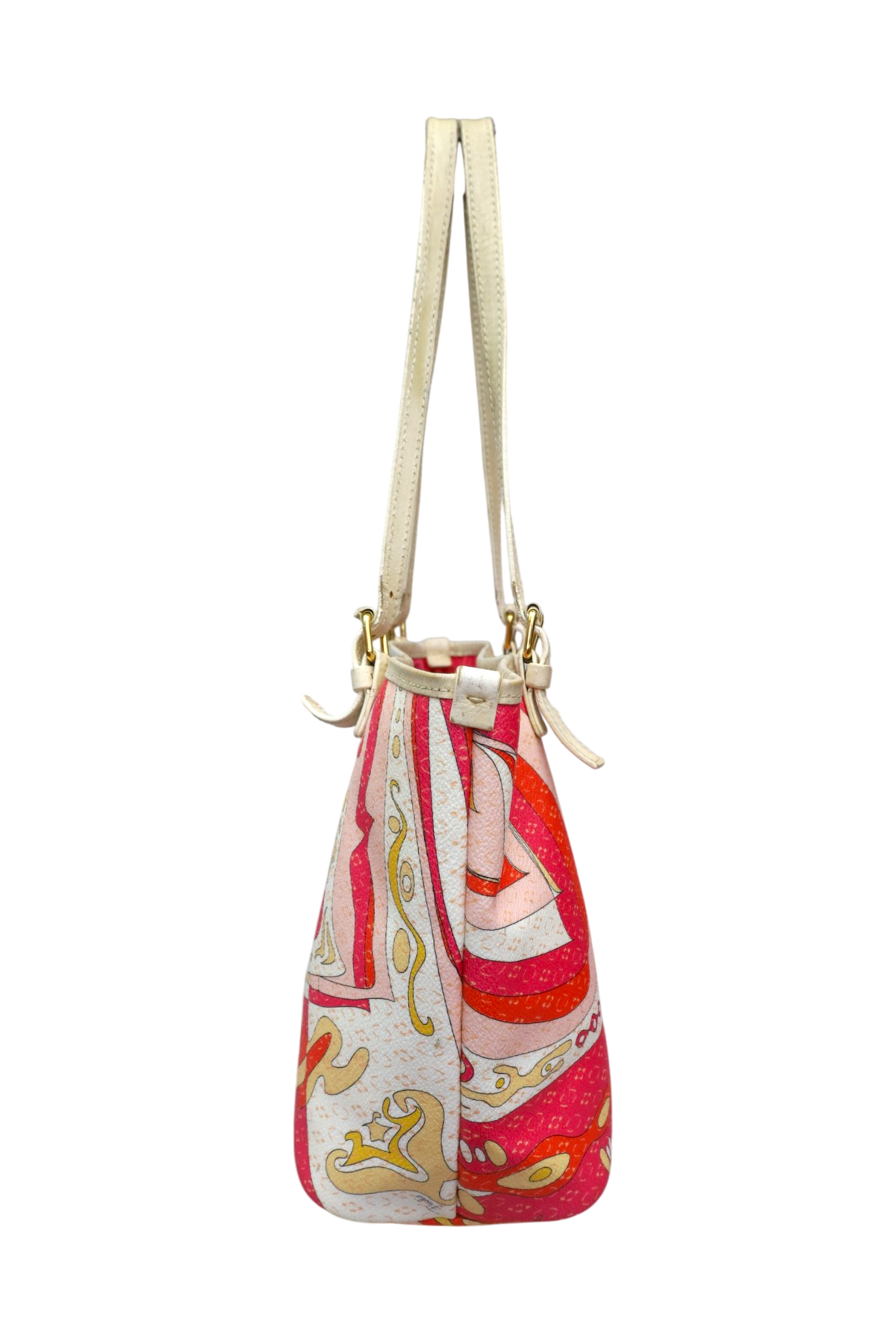 EMILIO PUCCI (AS IS) Pink/Red/Cream Printed Canvas Leather Tote