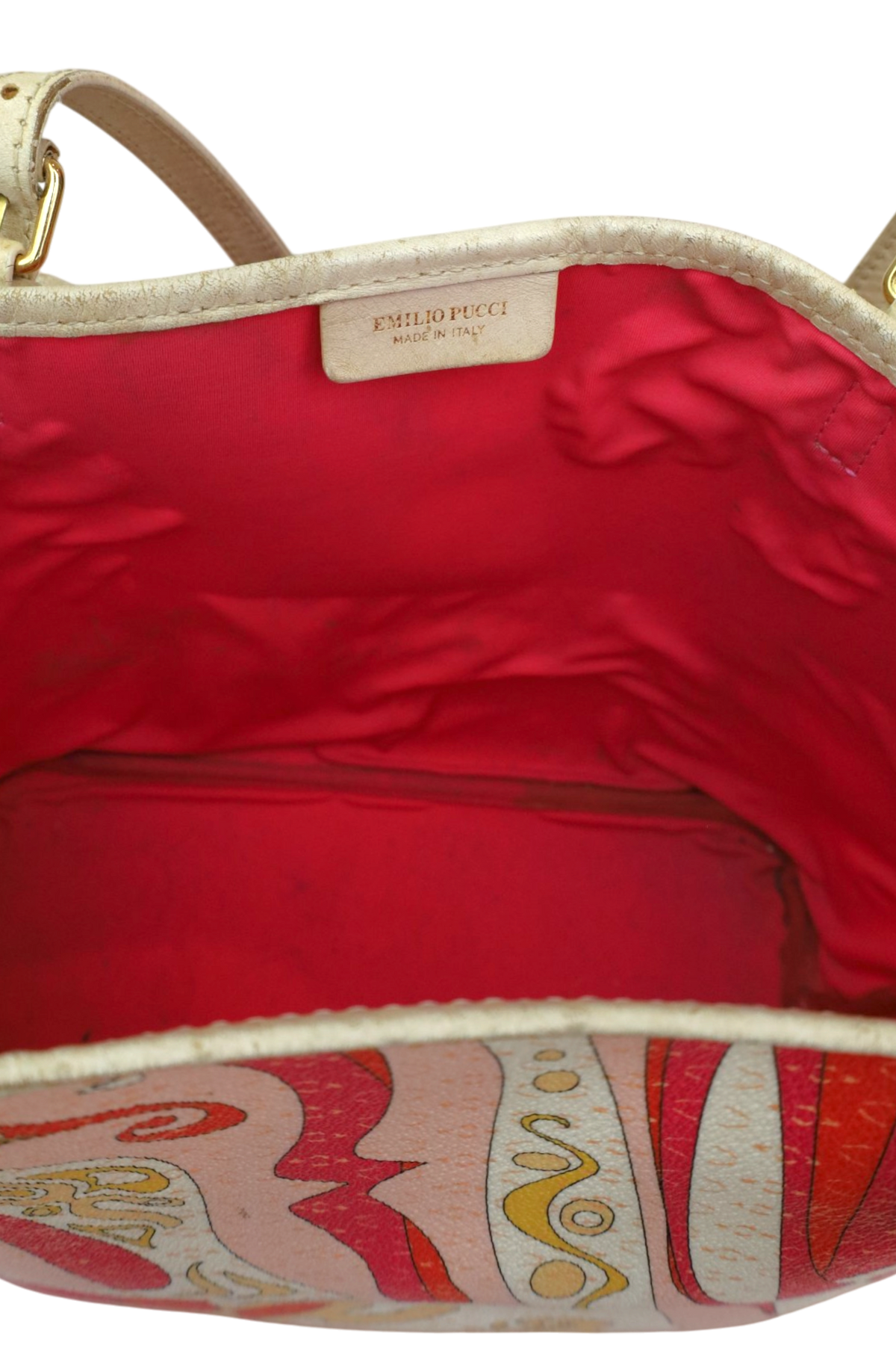 EMILIO PUCCI (AS IS) Pink/Red/Cream Printed Canvas Leather Tote