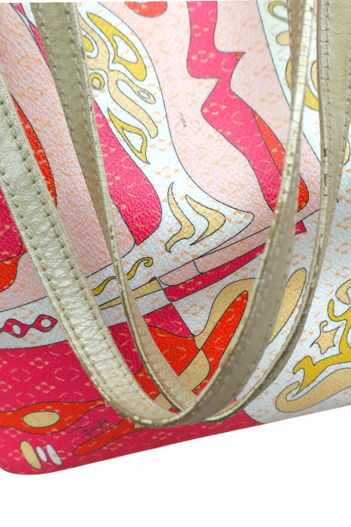EMILIO PUCCI (AS IS) Pink/Red/Cream Printed Canvas Leather Tote