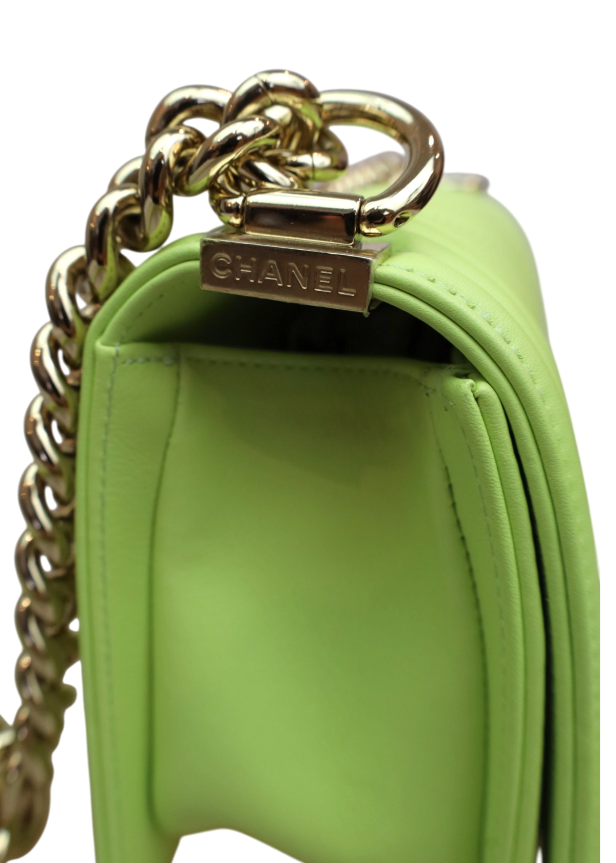 CHANEL 2019 'Boy Bag' Green Chevron Small Flap