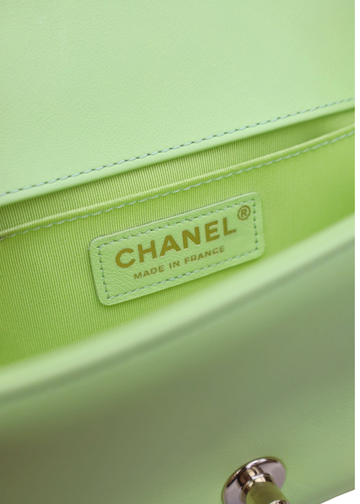 CHANEL 2019 'Boy Bag' Green Chevron Small Flap