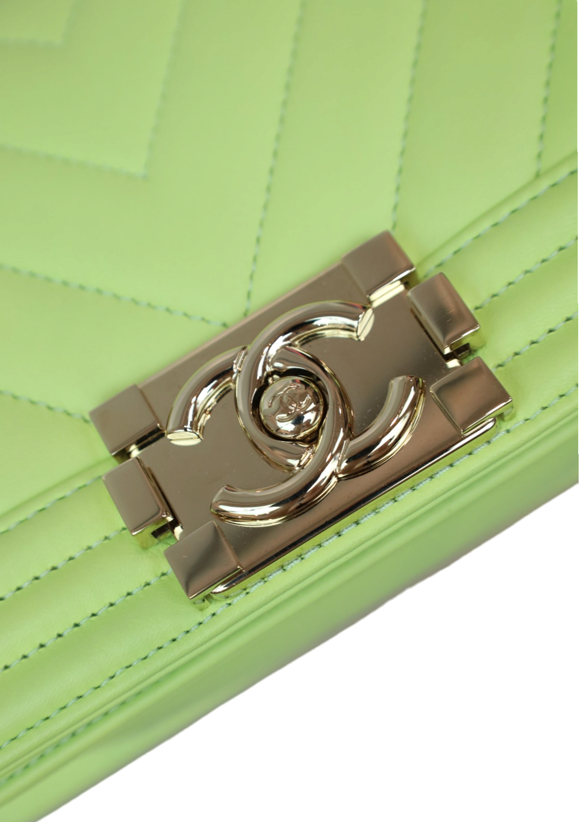 CHANEL 2019 'Boy Bag' Green Chevron Small Flap