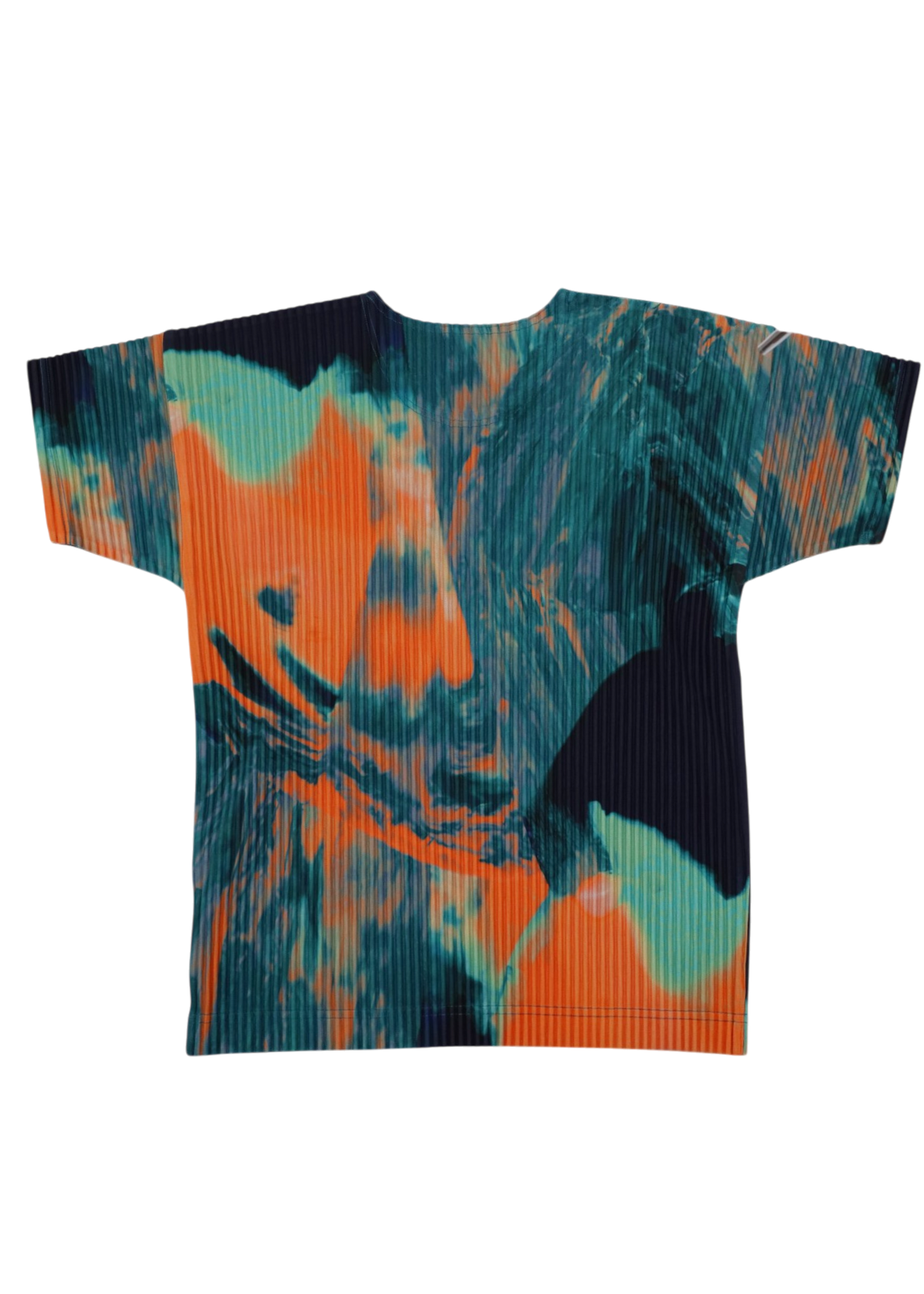 ISSEY MIYAKE HOMME PLISSE Teal/Orange Plisse 'Agate' Abstract Print Tee