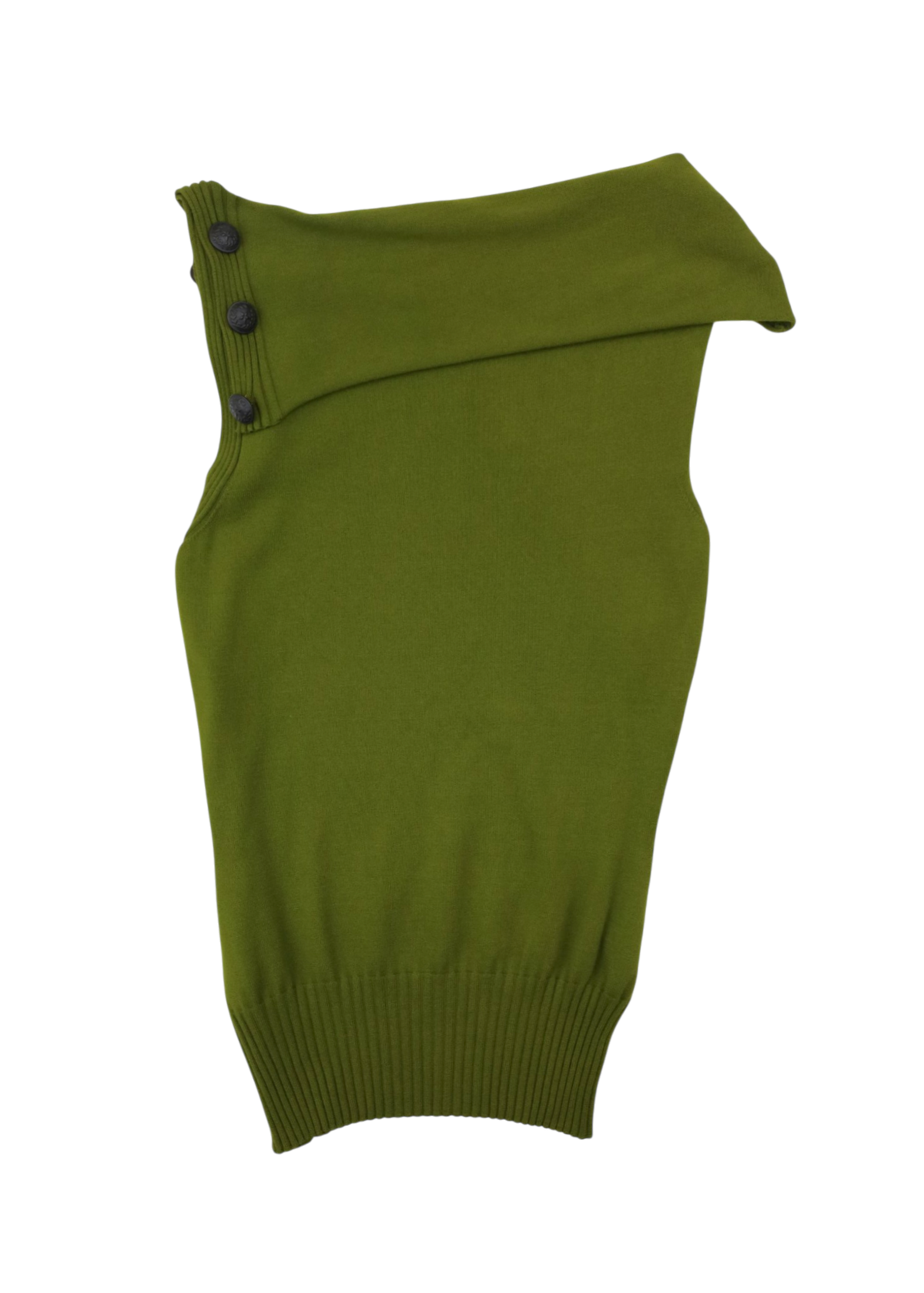 MUGLER Olive Green Knit Star Button Roll Neck Top