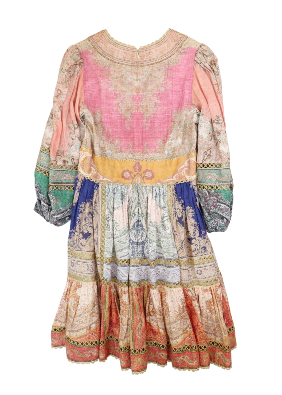 ZIMMERMANN 'Aliane' Multi Colour Patchwork Linen Buttoned Midi Dress