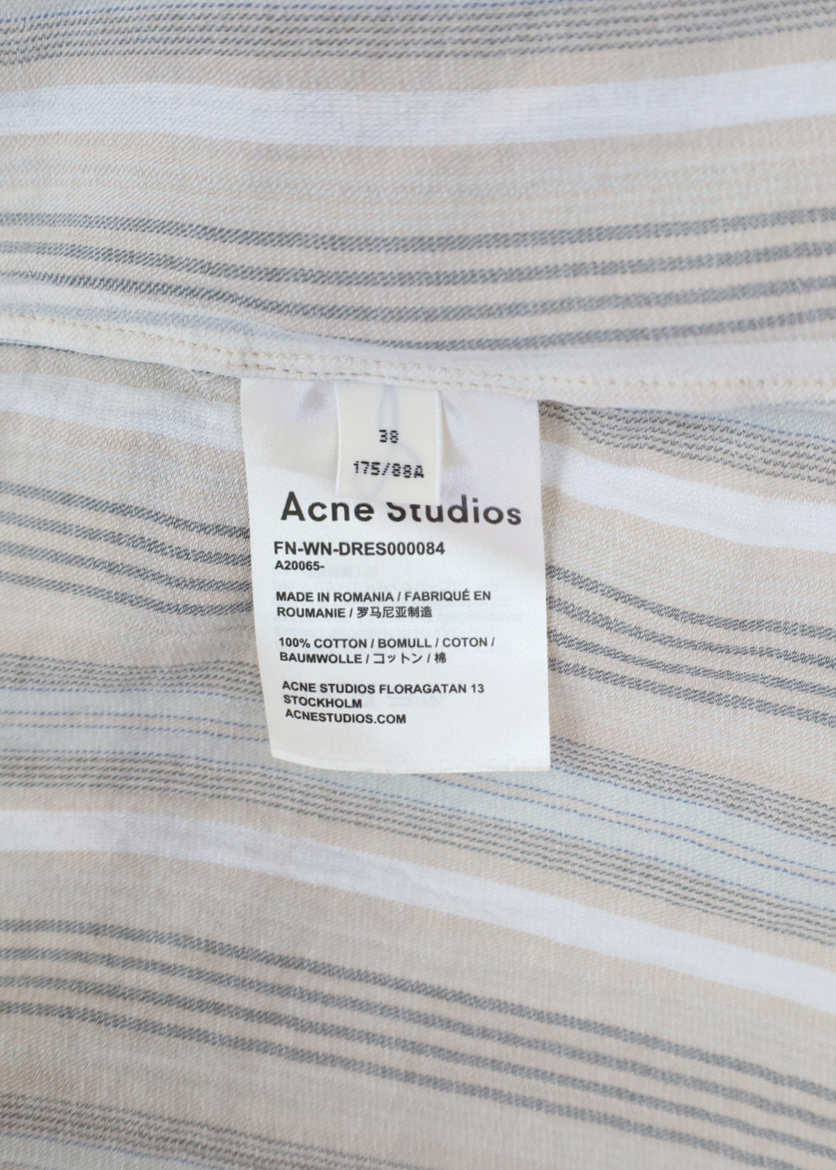 ACNE STUDIOS Beige Pinstripe Cotton Tie Waist Midi Dress