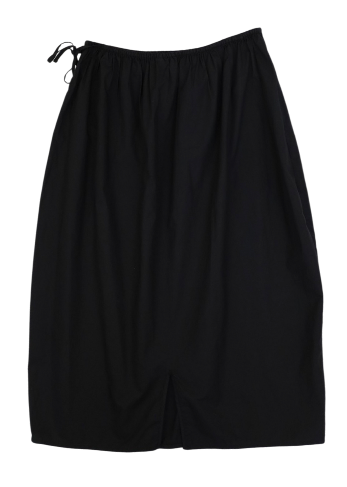 DEIJI STUDIOS Black Cotton Elastic Waist Side Tie Midi Skirt