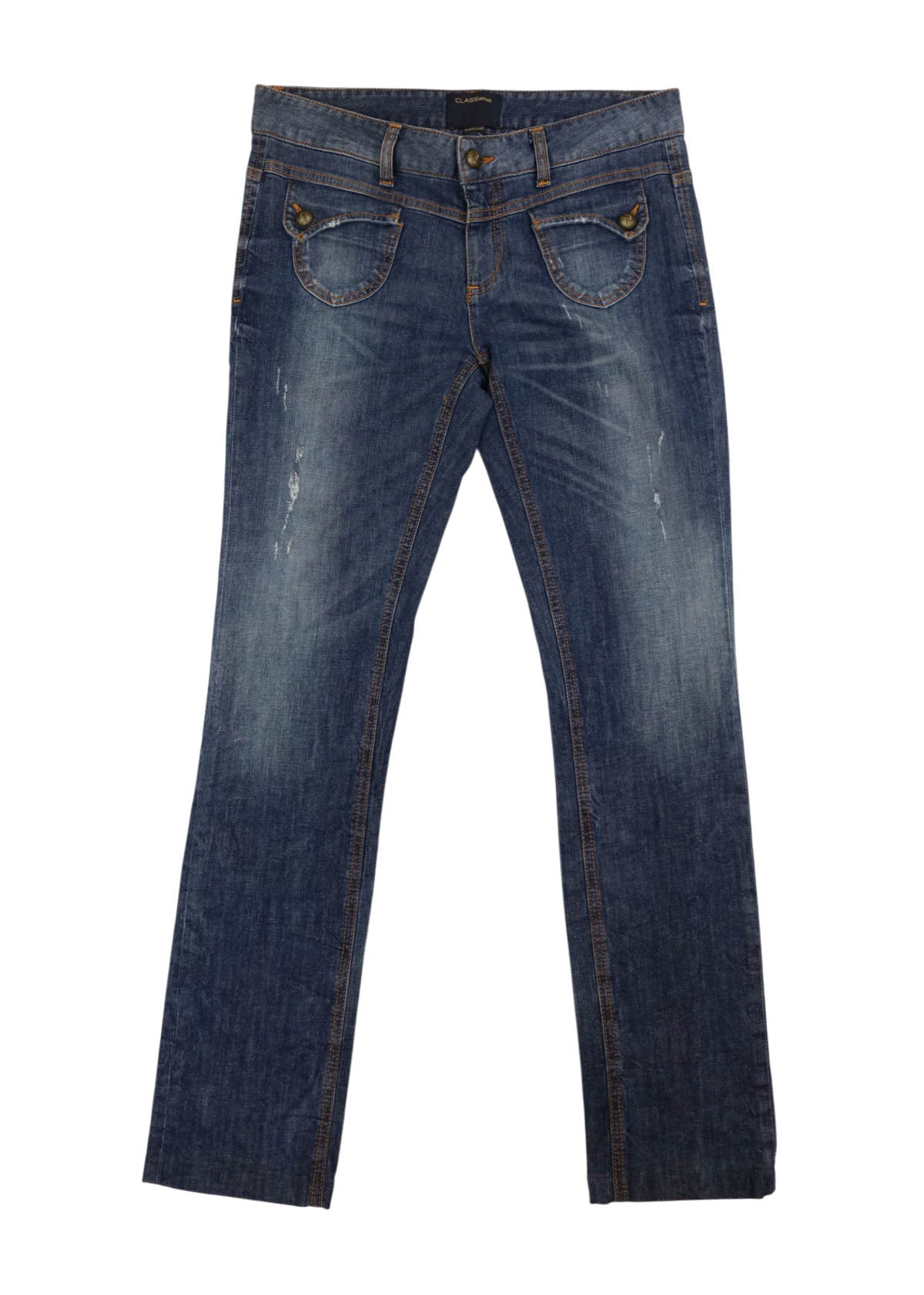 ROBERTO CAVALLI CLASS Mid-Wash Distressed Straight Jeans