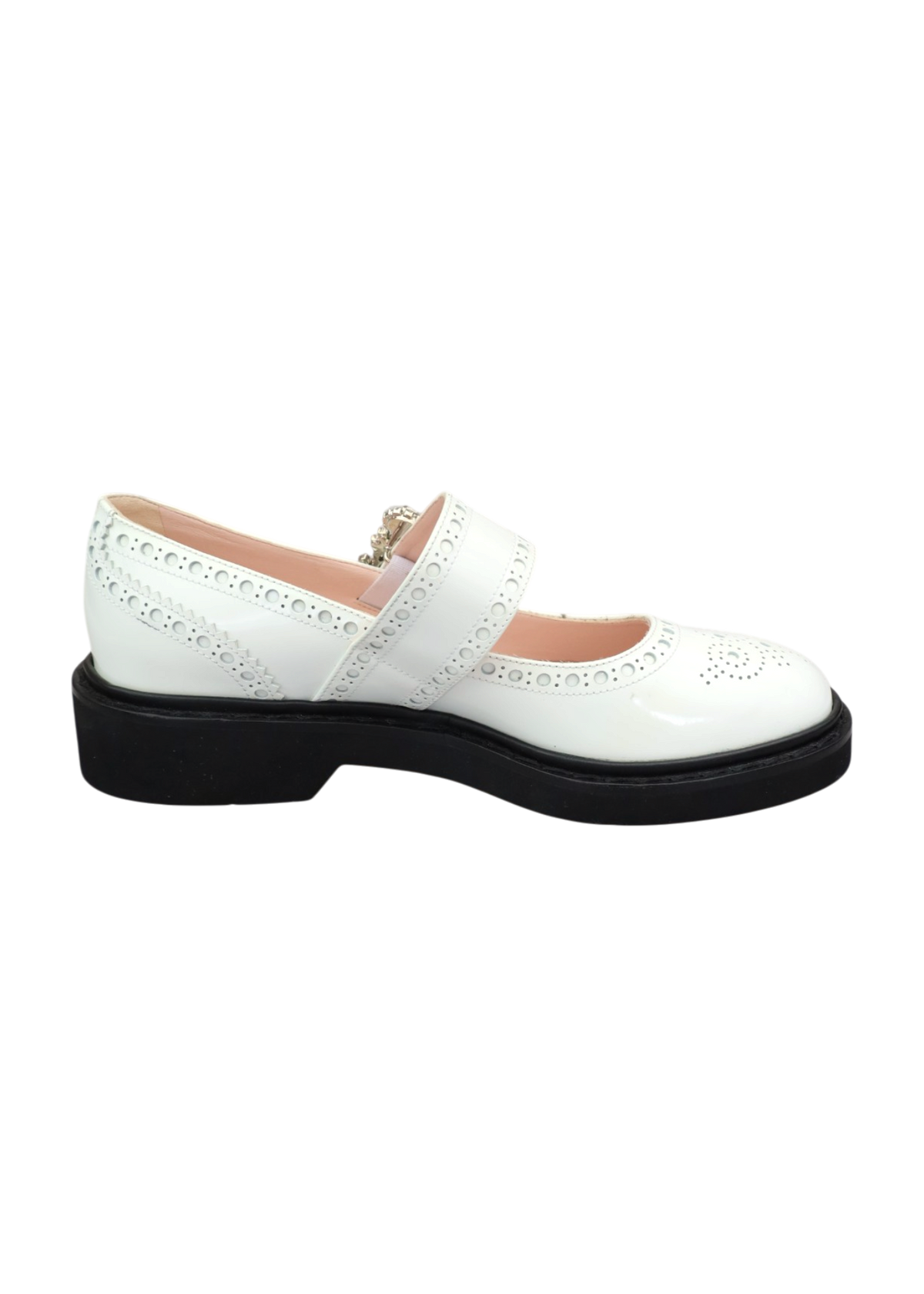 ROGER VIVIER 'Viv Rangers' White Leather Brogue Mary Janes