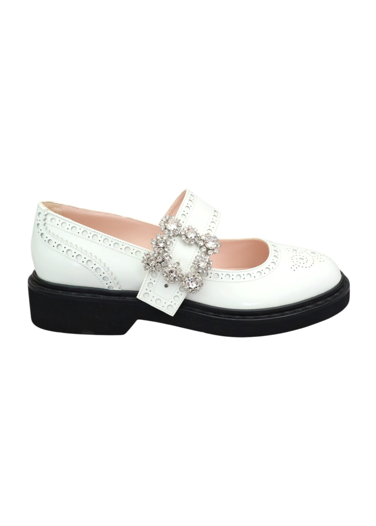 ROGER VIVIER 'Viv Rangers' White Leather Brogue Mary Janes