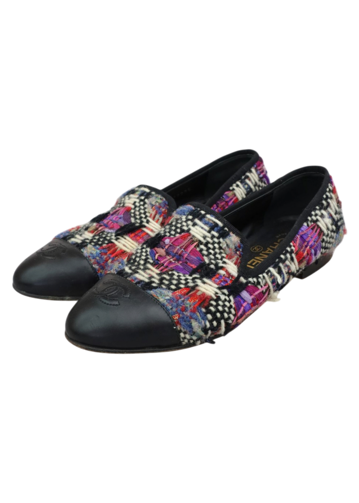 CHANEL Black/Purple Tweed Leather Cap Toe Loafer